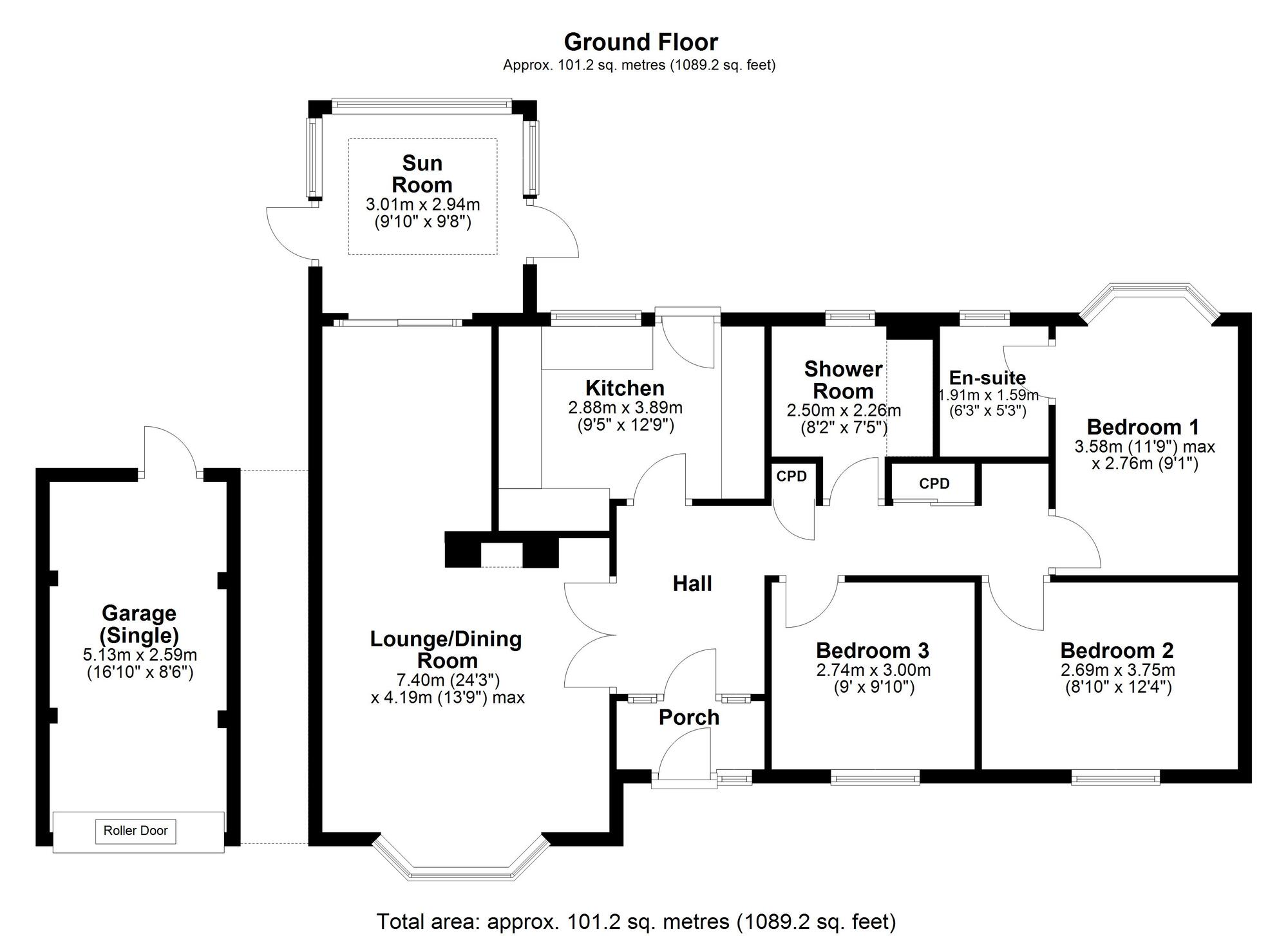 Floorplan of 3 bedroom Detached Bungalow for sale, Moss Crescent, Crawcrook   Ryton, Tyne and Wear, NE40
