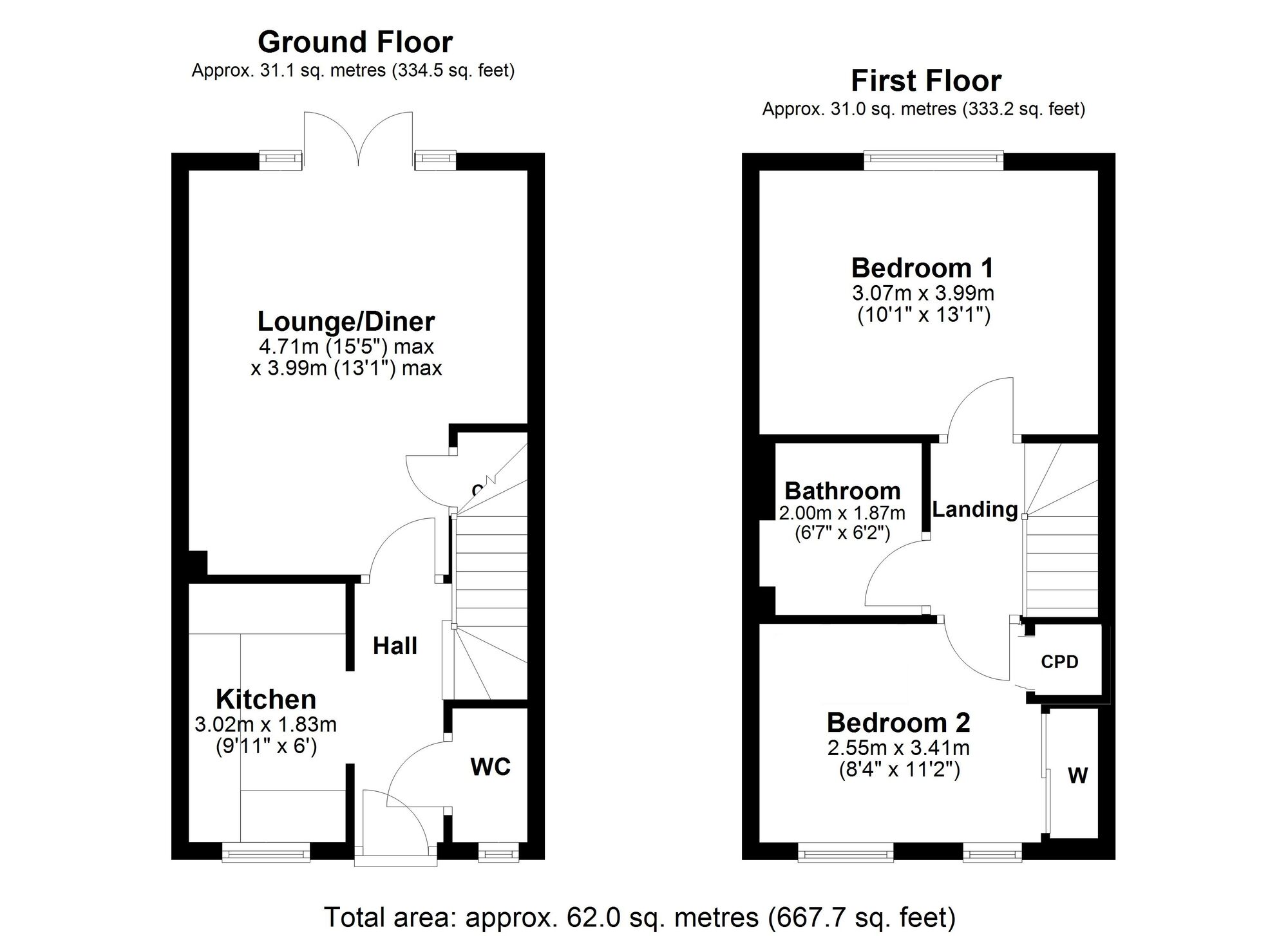 Floorplan of 2 bedroom Mid Terrace House for sale, Argus Gardens, Ryton, Tyne and Wear, NE40