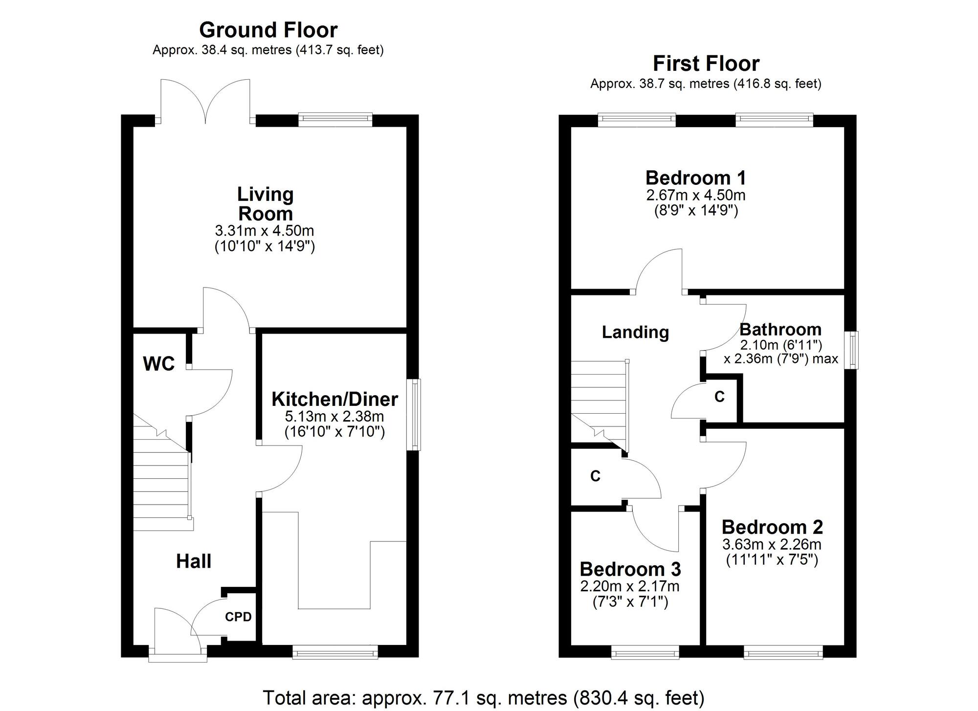 Floorplan of 3 bedroom End Terrace House for sale, Forster Gardens, Hedley Meadows, Wylam, Northumberland, NE41