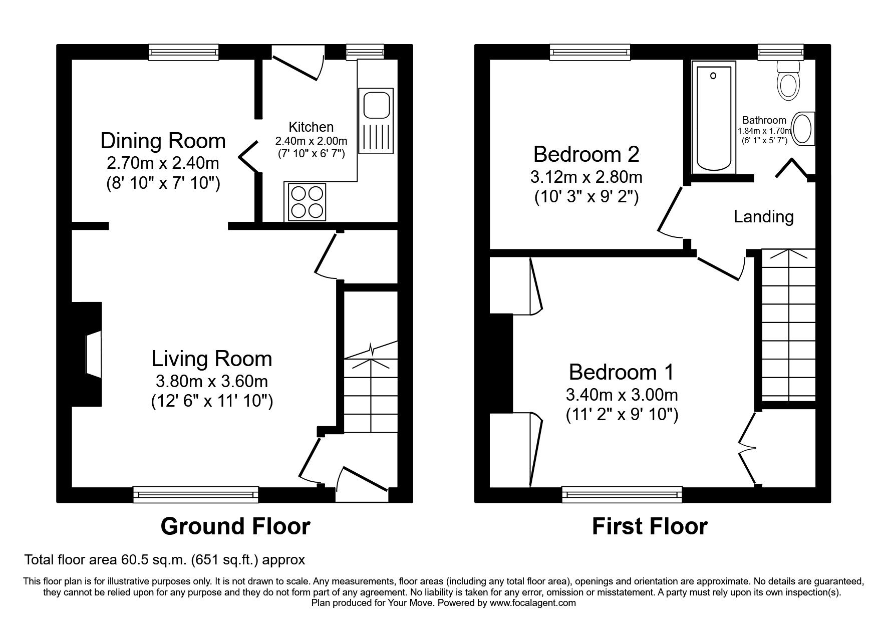 Floorplan of 2 bedroom Mid Terrace House to rent, Crawford Gardens, Ryton, Tyne and Wear, NE40