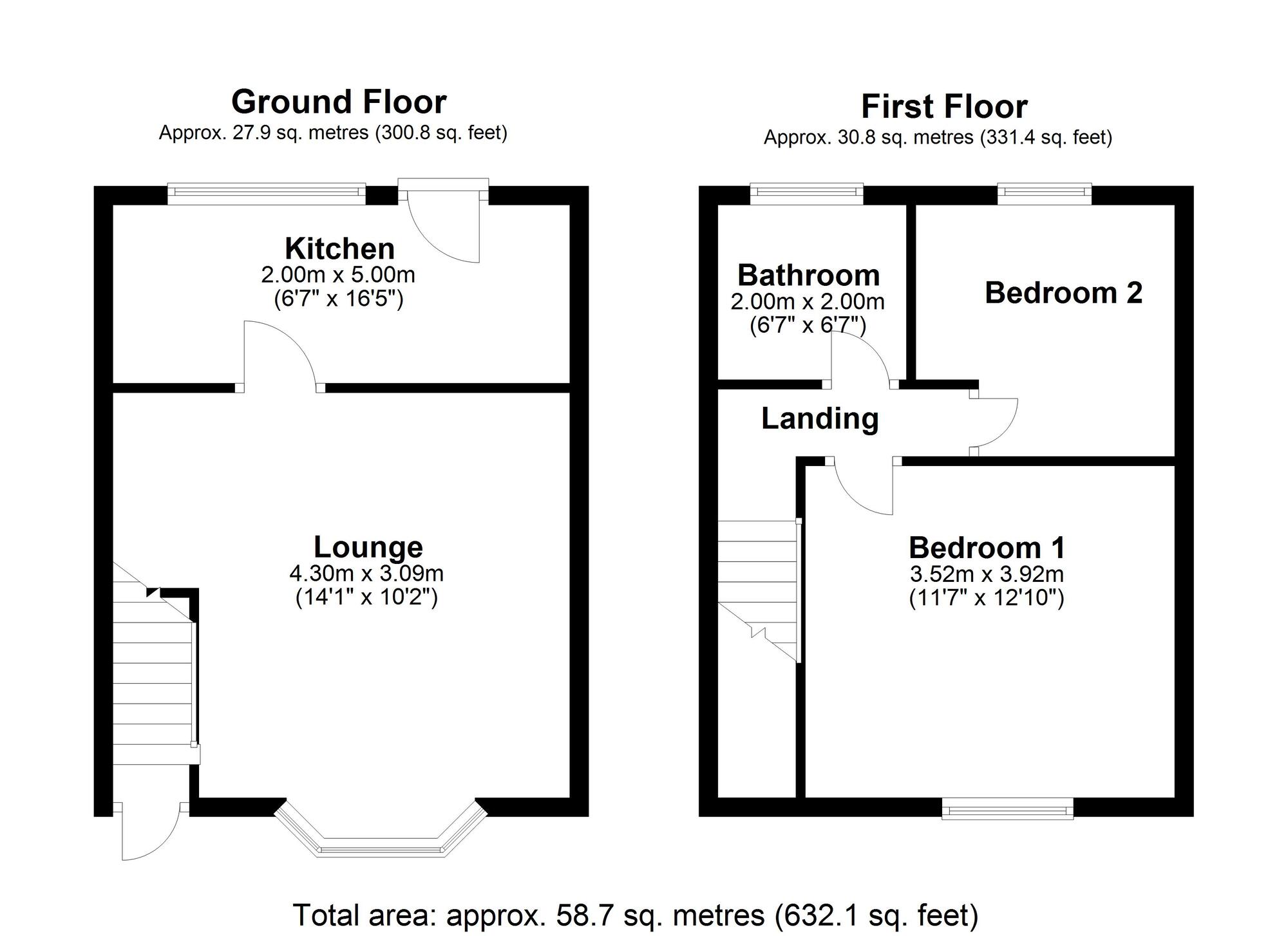 Floorplan of 2 bedroom End Terrace House for sale, Beech Grove South, Prudhoe, Northumberland, NE42