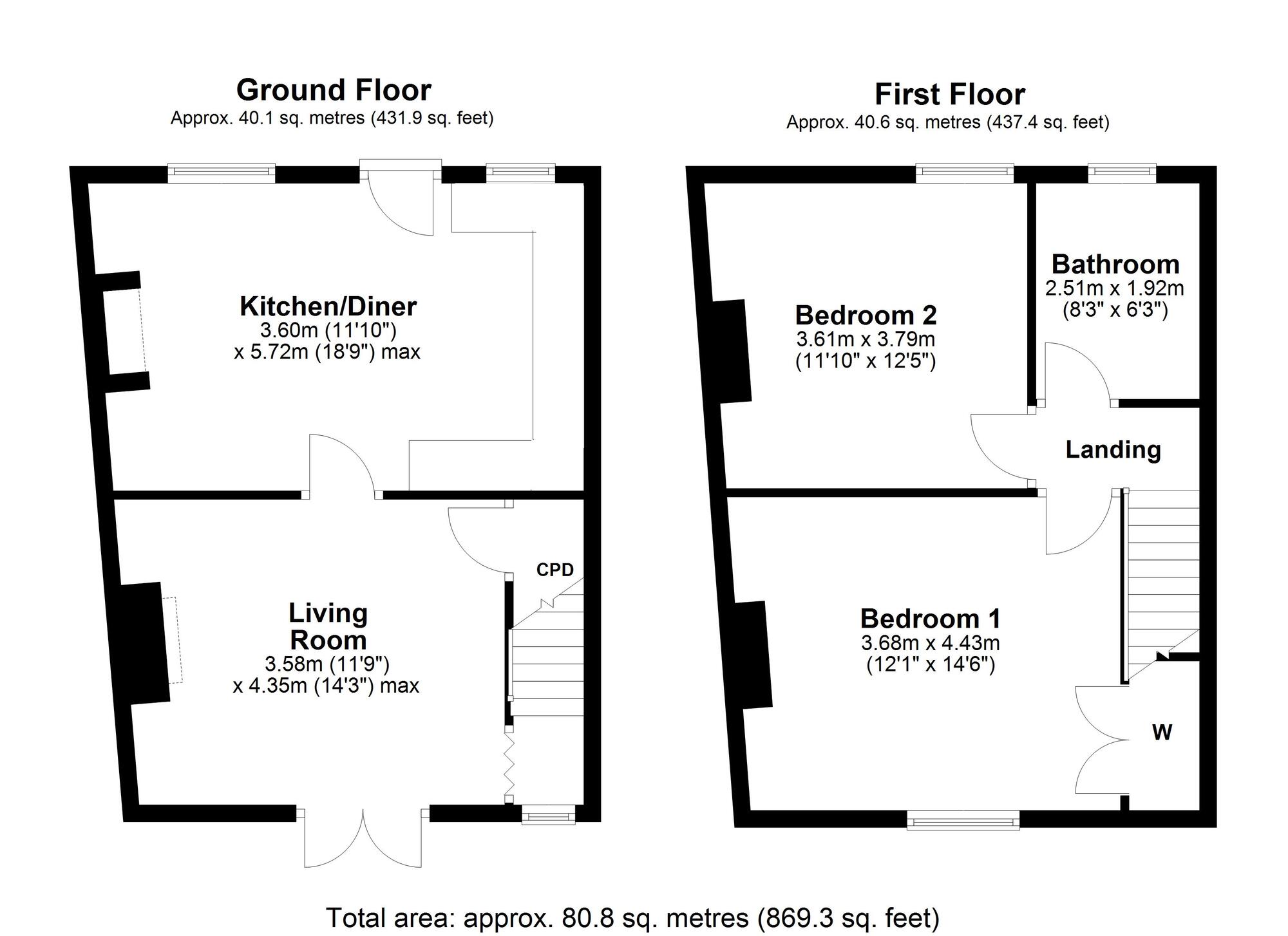 Floorplan of 2 bedroom End Terrace House for sale, Gibsons Buildings, Ryton, Tyne and Wear, NE40