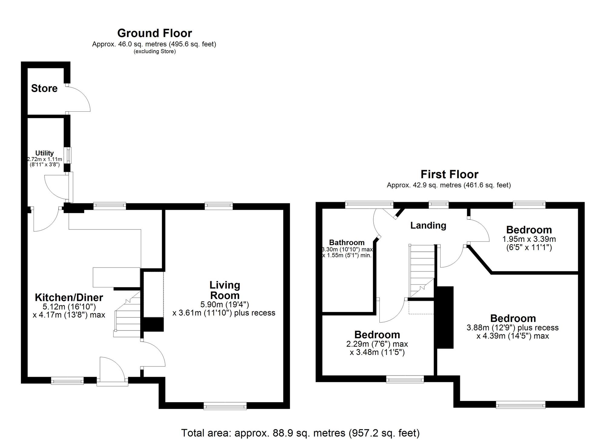 Floorplan of 3 bedroom Mid Terrace House for sale, Whitefield Gardens, Greenside, Tyne and Wear, NE40