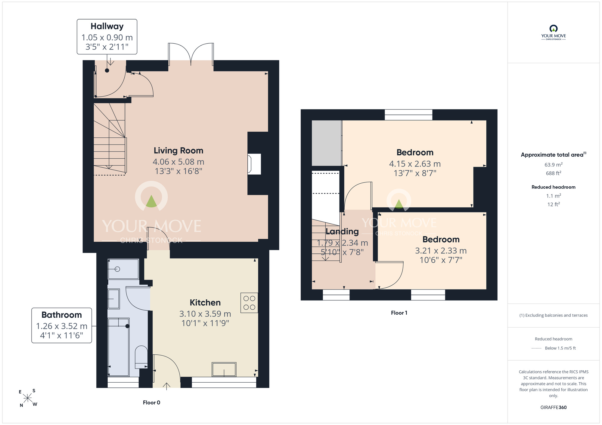 Floorplan of 2 bedroom Mid Terrace House for sale, South View, Crawcrook, Tyne and Wear, NE40