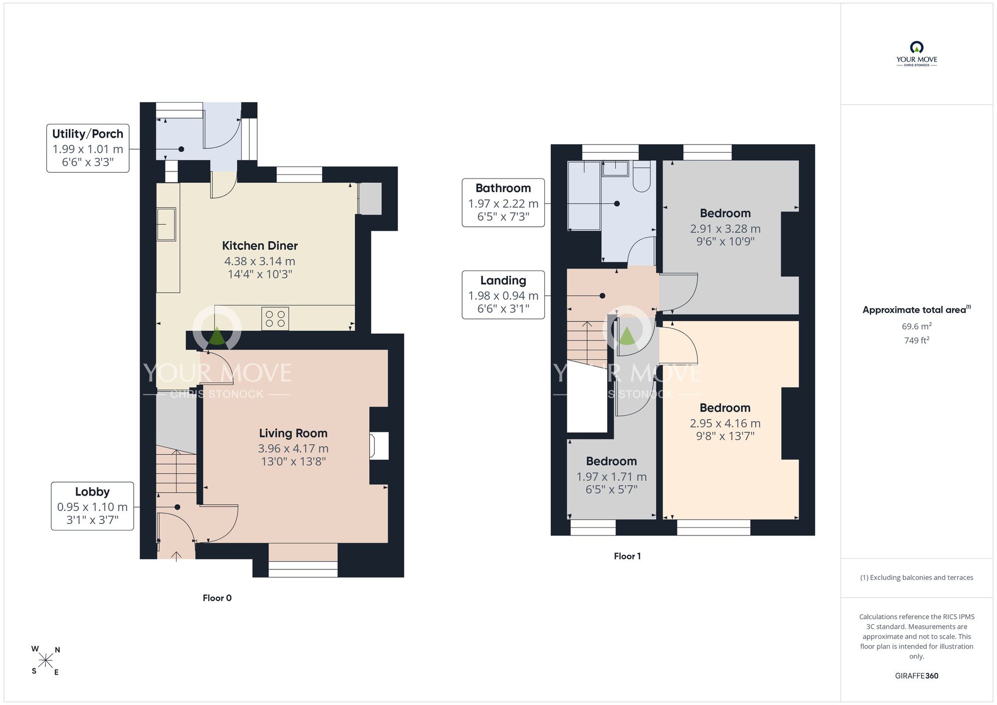 Floorplan of 3 bedroom Mid Terrace House for sale, Delhi Crescent, Woodside, Tyne and Wear, NE40