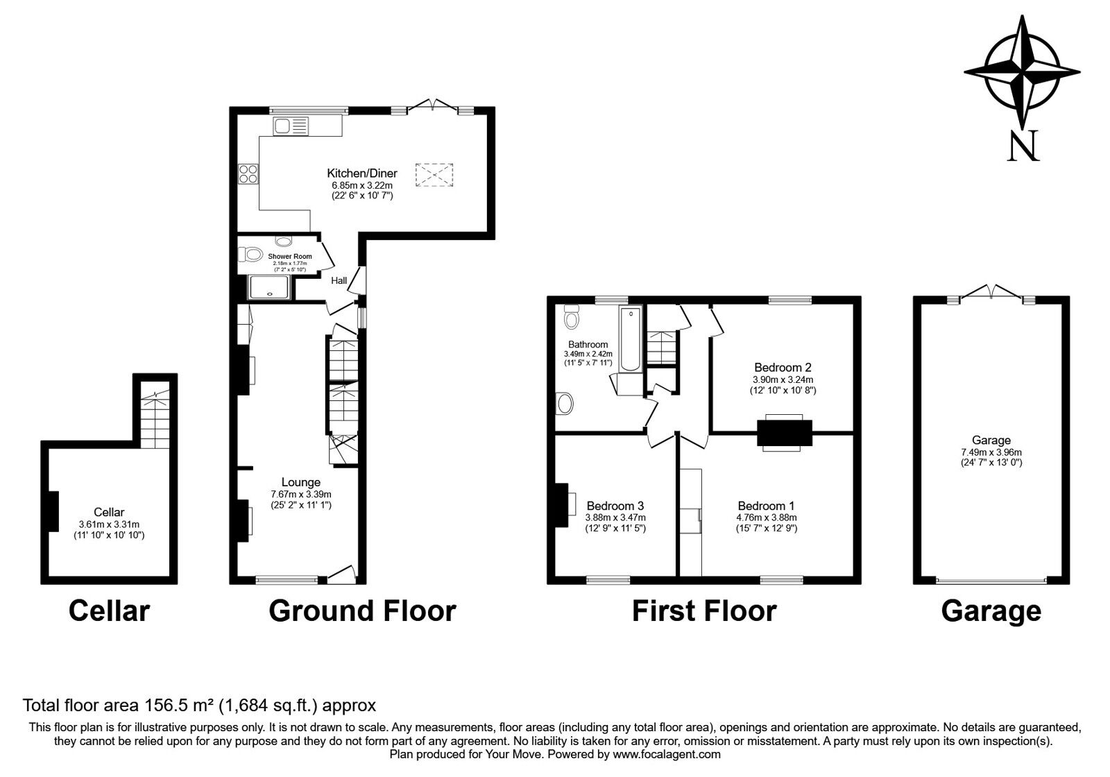 Floorplan of 3 bedroom Semi Detached House for sale, 2 Chequers Cottages, Stone Street, Petham, Kent, CT4