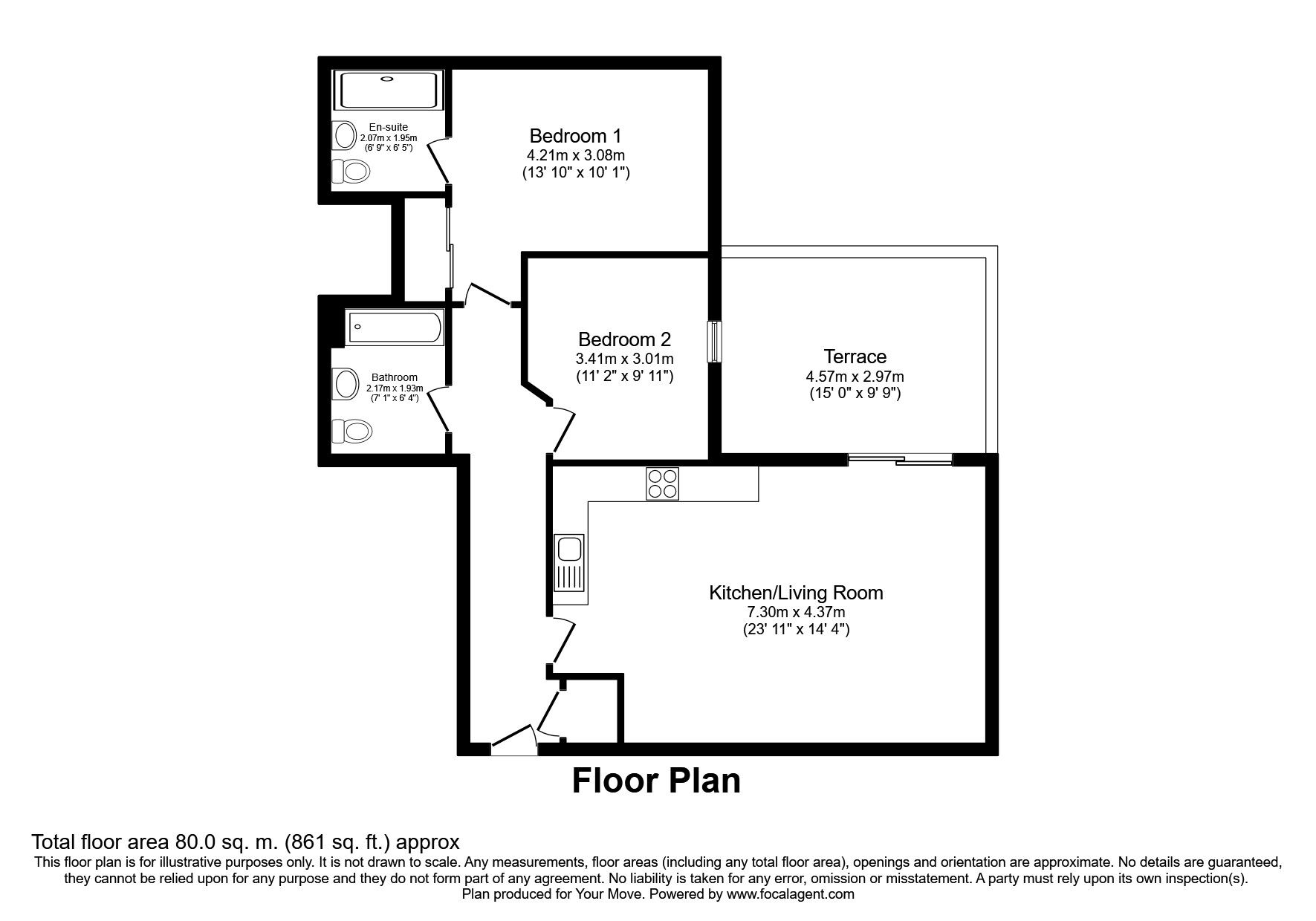 Floorplan of 2 bedroom Flat for sale, Creek Mill Way, Dartford, Kent, DA1
