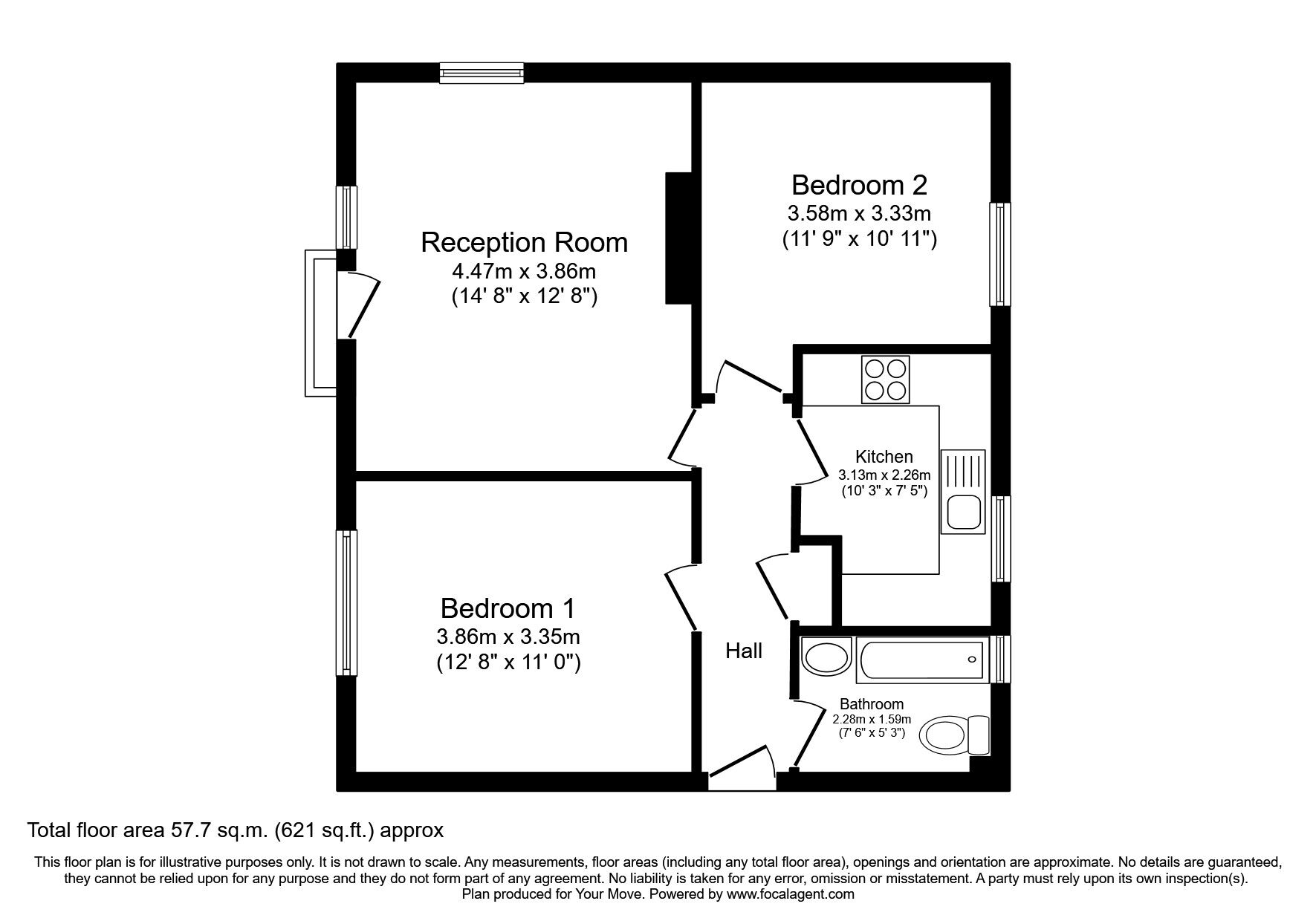 Floorplan of 2 bedroom  Flat to rent, Princes Avenue, Dartford, Kent, DA2