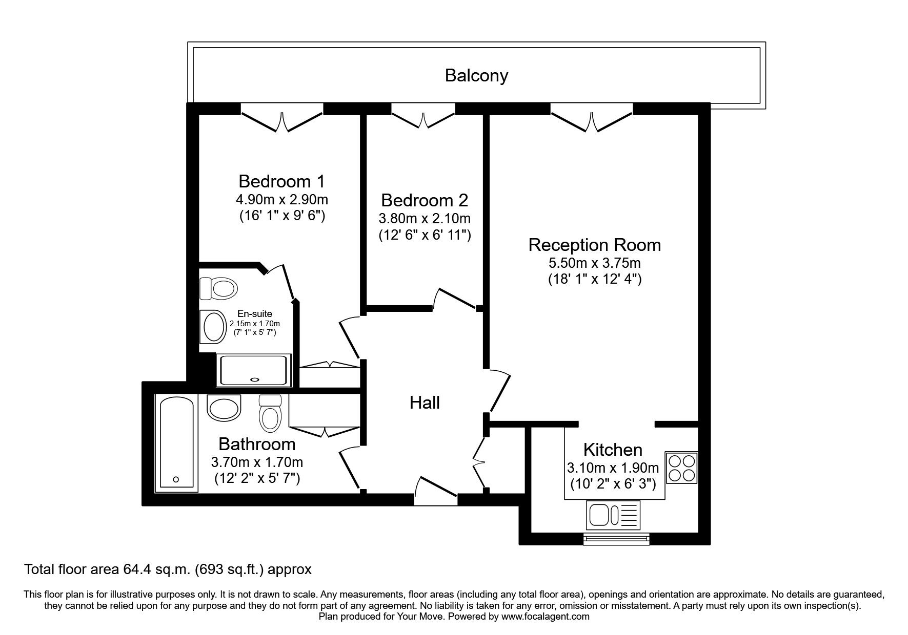 Floorplan of 2 bedroom Flat to rent, Palladian Circus, Greenhithe, Kent, DA9