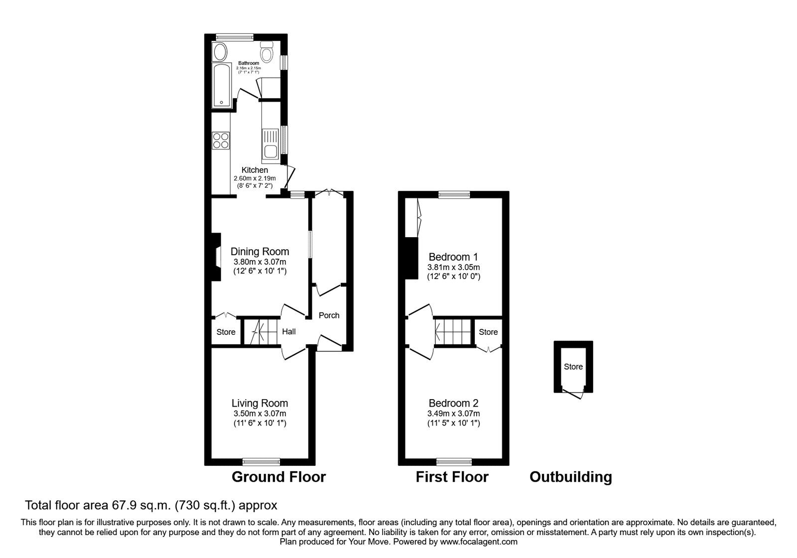 Floorplan of 2 bedroom Semi Detached House to rent, Spring Vale North, Dartford, Kent, DA1