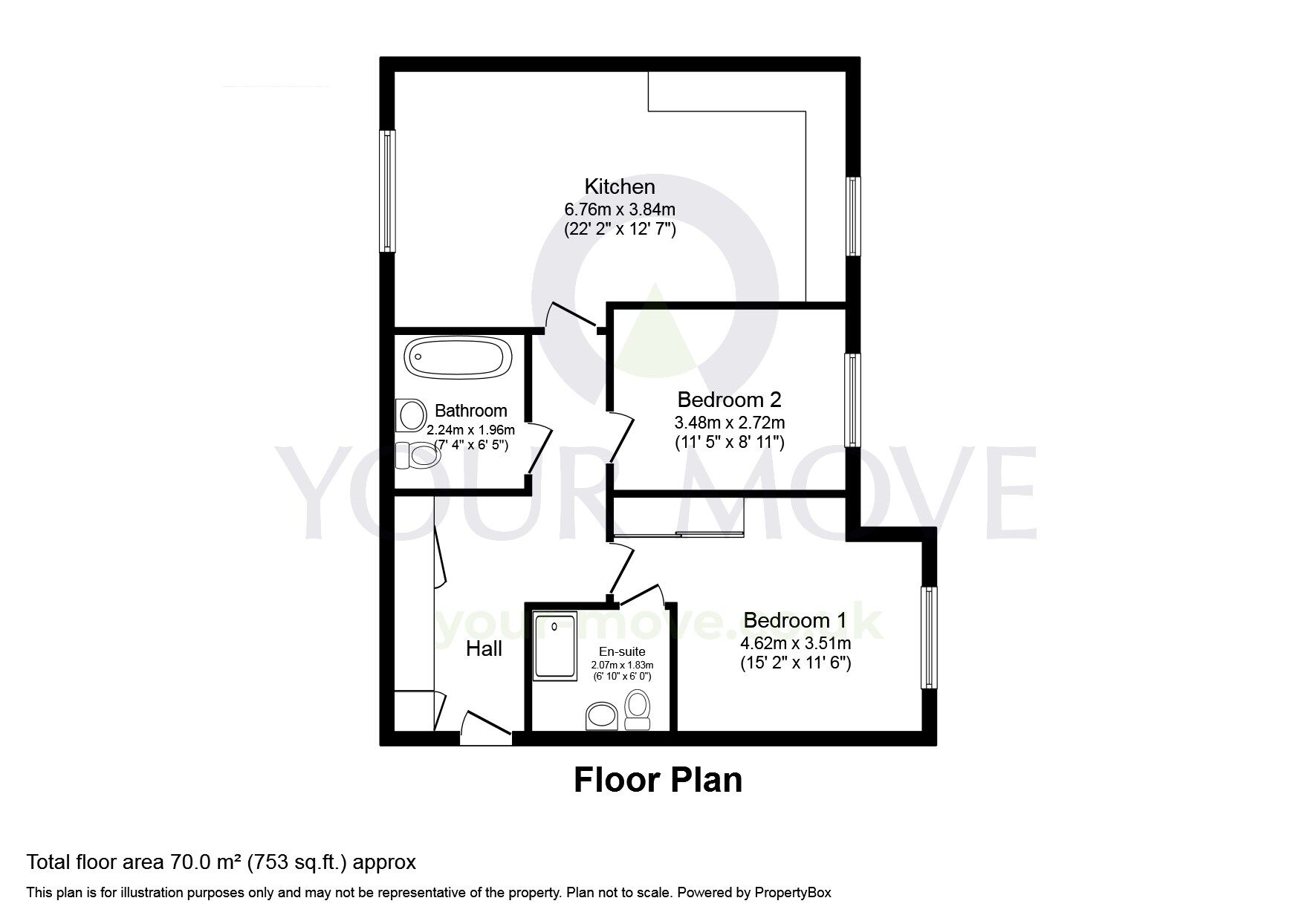Floorplan of 2 bedroom  Flat for sale, Castleridge Drive, Greenhithe, Kent, DA9