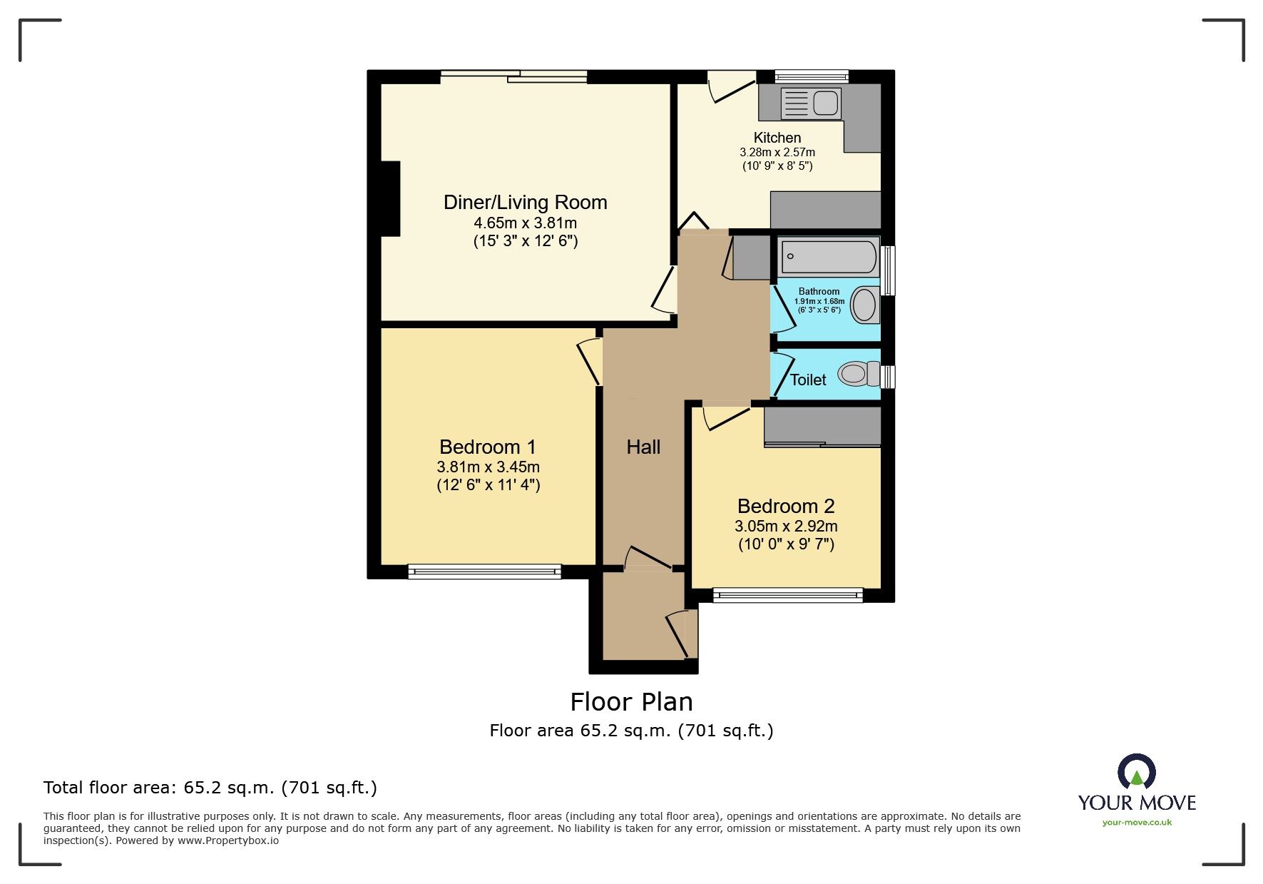 Floorplan of 2 bedroom Semi Detached Bungalow for sale, Squires Way, Dartford, Kent, DA2