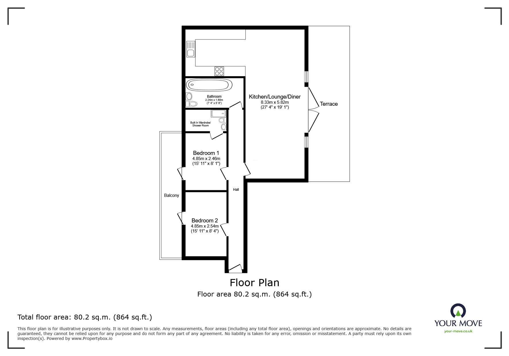 Floorplan of 2 bedroom  Flat to rent, The Boulevard, Greenhithe, Kent, DA9