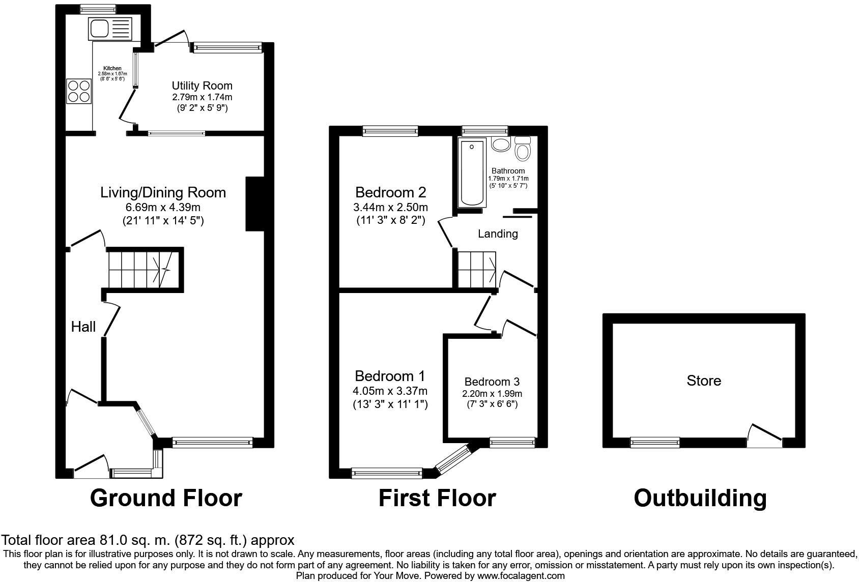 Floorplan of 3 bedroom Mid Terrace House for sale, Rayford Close, Dartford, Kent, DA1