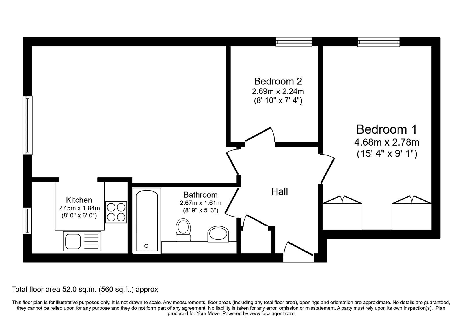 Floorplan of 2 bedroom  Flat to rent, Osbourne Road, Dartford, Kent, DA2