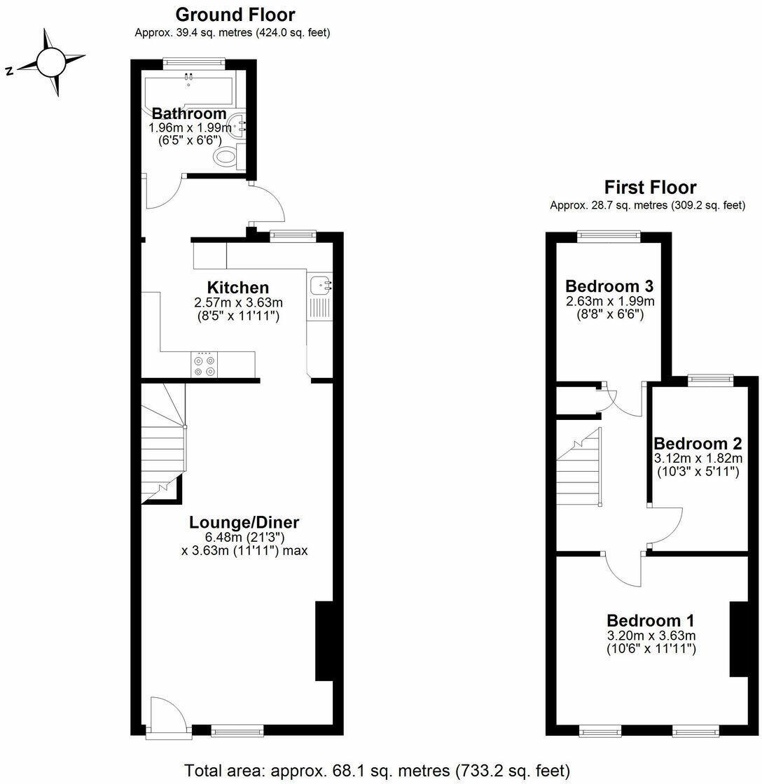 Floorplan of 3 bedroom Mid Terrace House to rent, Blenheim Road, Dartford, Kent, DA1