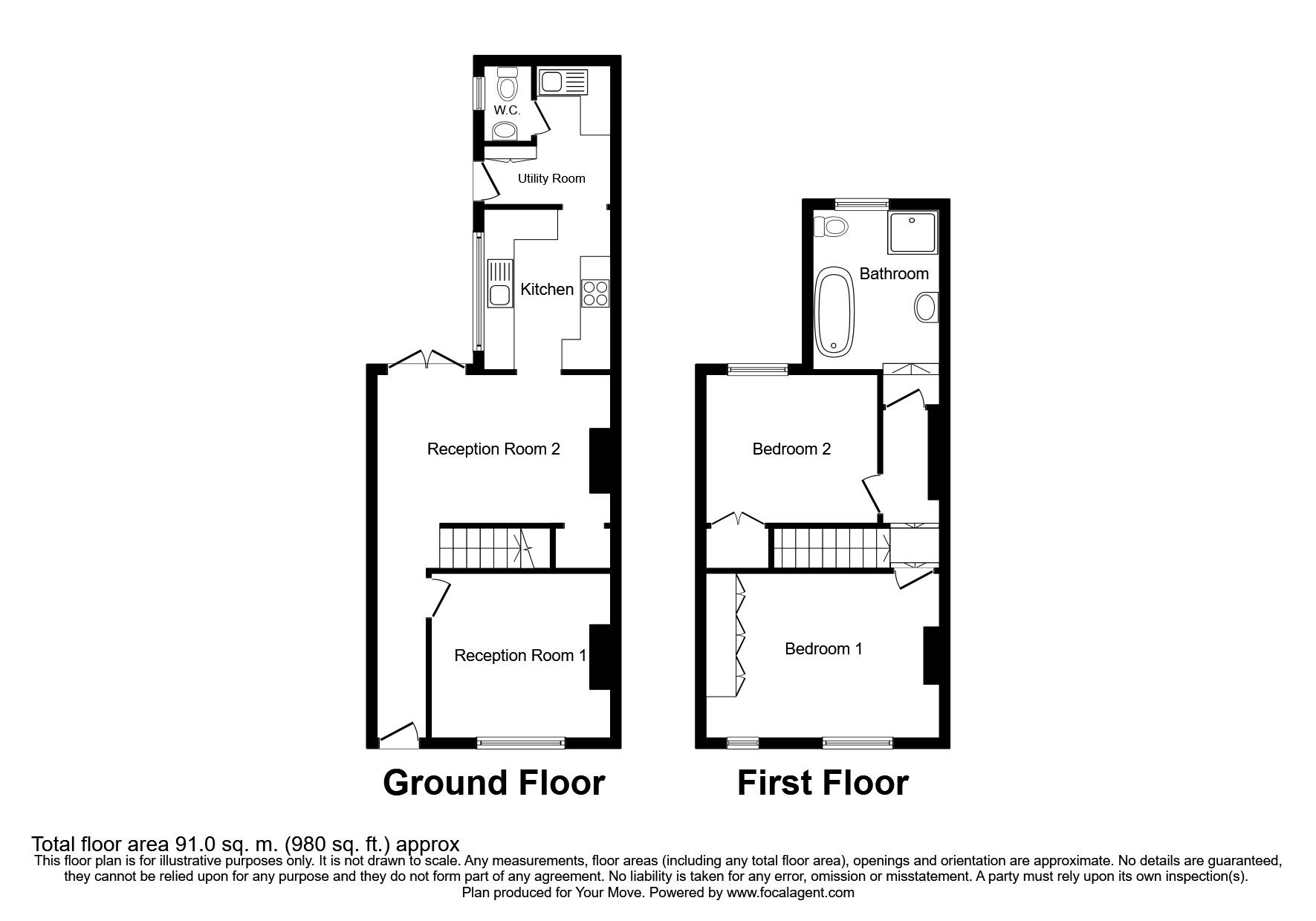 Floorplan of 2 bedroom Mid Terrace House for sale, Crayford Road, Crayford, Dartford, DA1