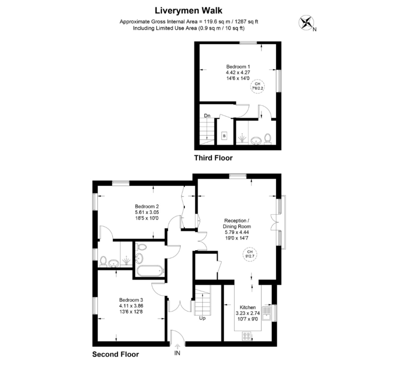 Floorplan of 3 bedroom  Flat for sale, Liverymen Walk, Greenhithe, Kent, DA9