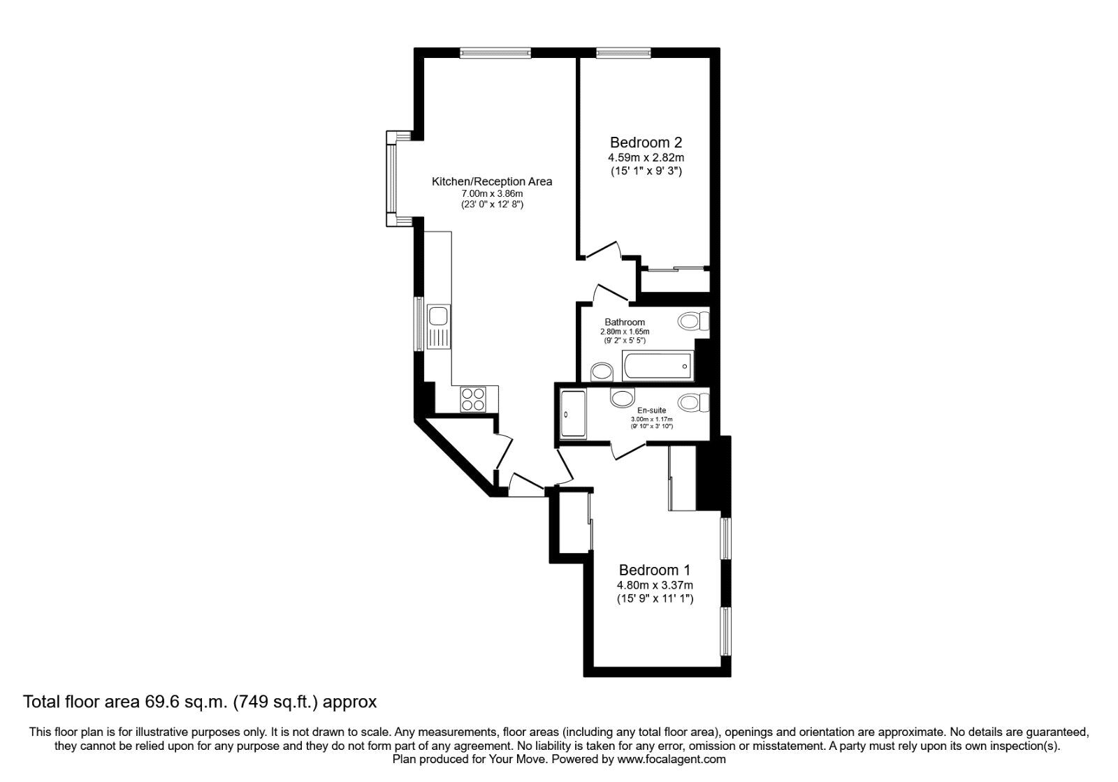 Floorplan of 2 bedroom Flat for sale, Sandpiper Close, Greenhithe, Kent, DA9