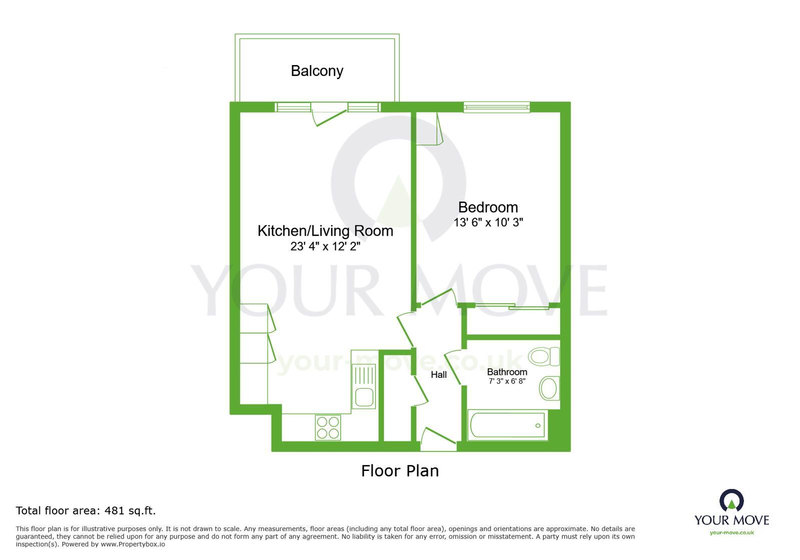 Floorplan of 1 bedroom Flat for sale, Mill Pond Road, Dartford, Kent, DA1