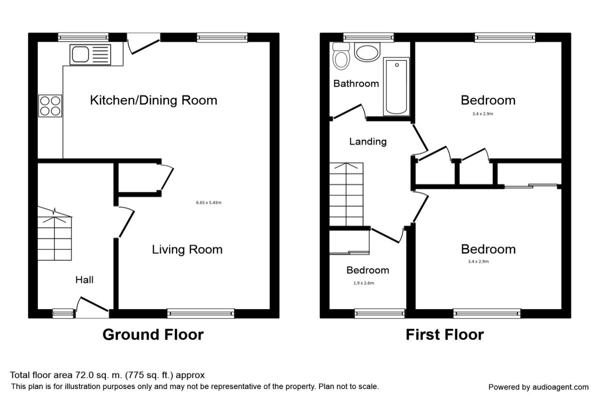 Floorplan of 3 bedroom Semi Detached House to rent, Cameron Crescent, Bonnyrigg, Midlothian, EH19