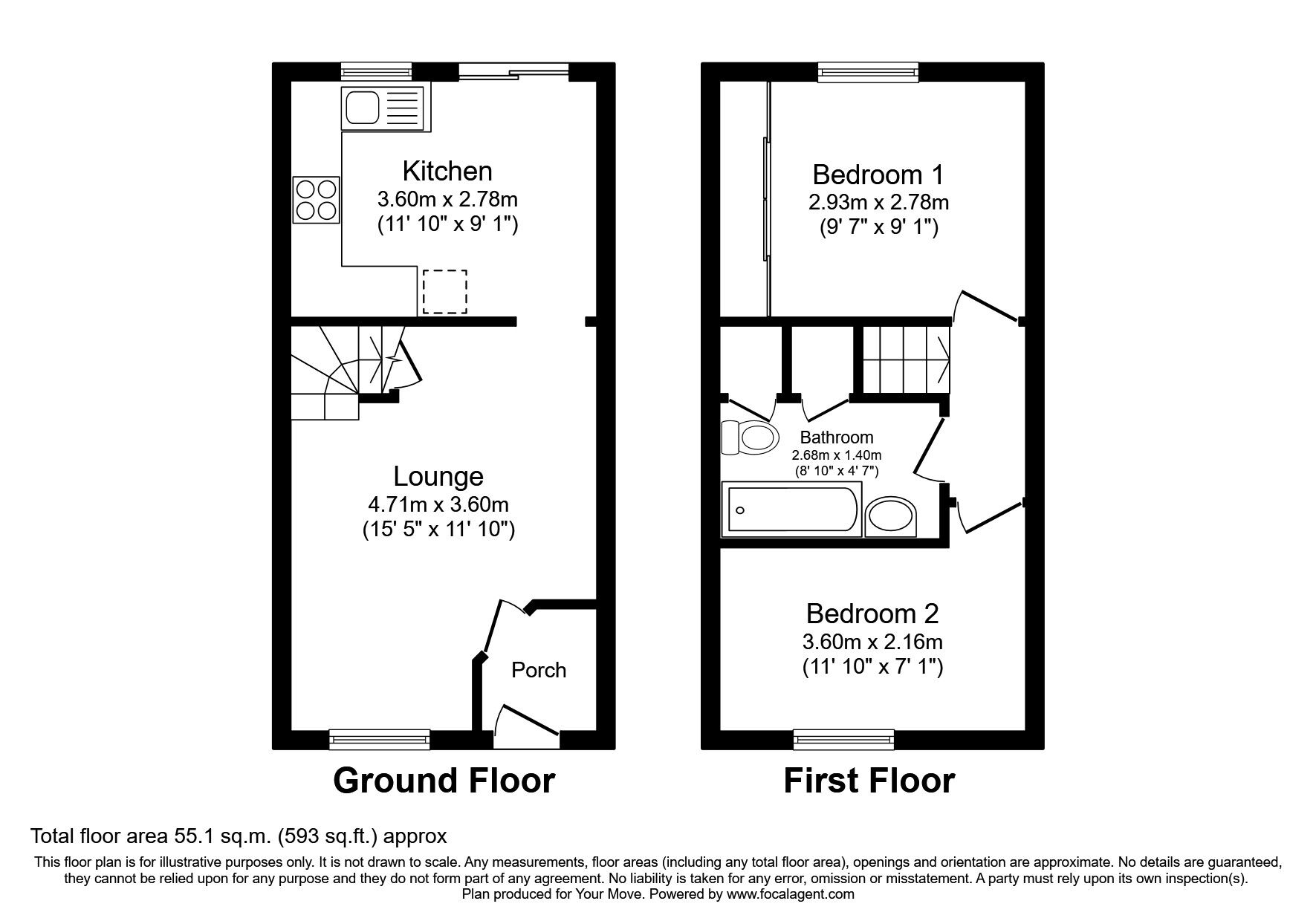 Floorplan of 2 bedroom Mid Terrace House to rent, West Windygoul Gardens, Tranent, East Lothian, EH33
