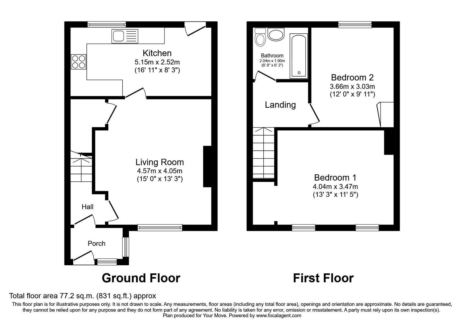 Floorplan of 2 bedroom Mid Terrace House for sale, Woodburn Park, Dalkeith, Midlothian, EH22