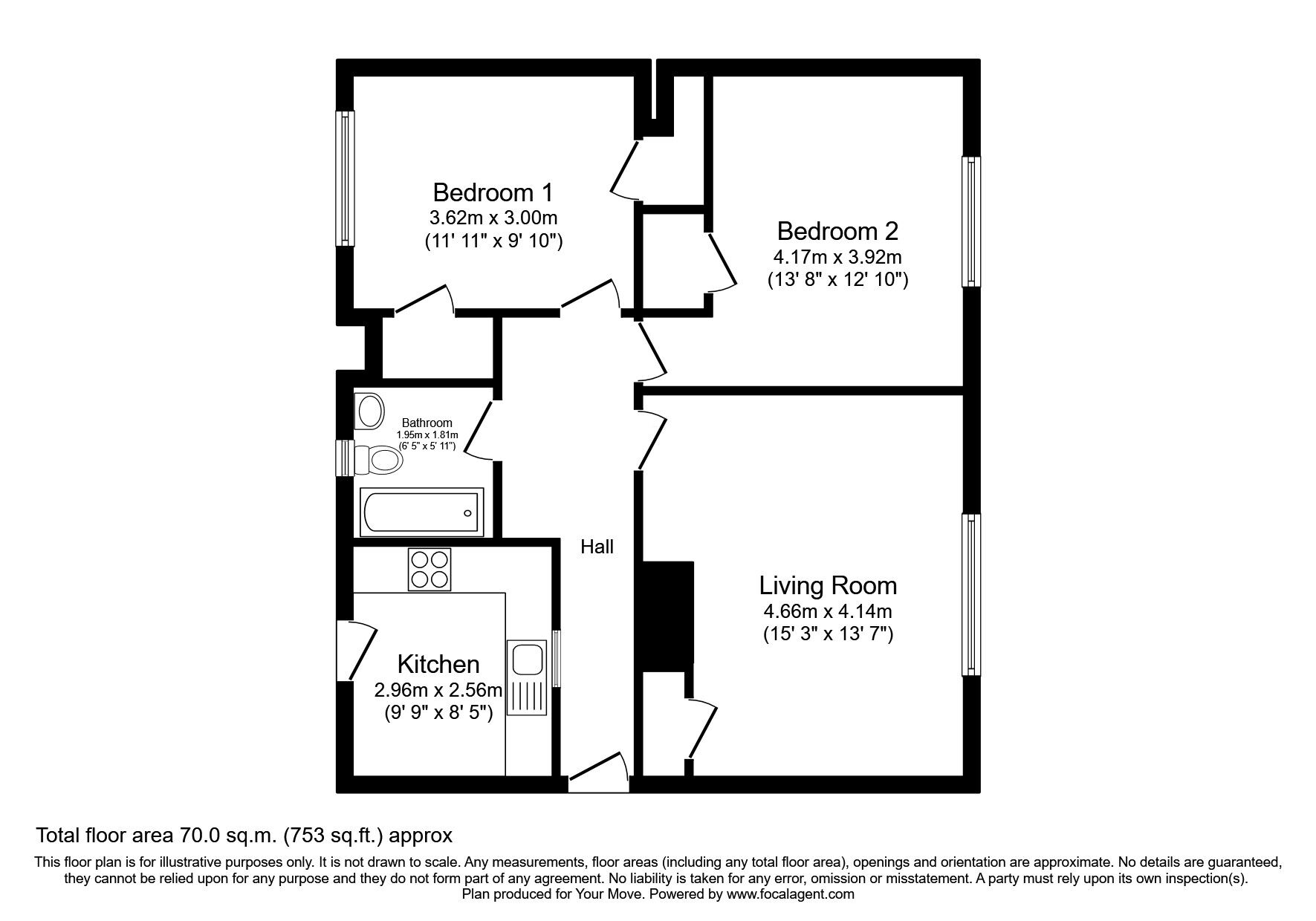 Floorplan of 2 bedroom  Flat for sale, Moir Avenue, Musselburgh, East Lothian, EH21