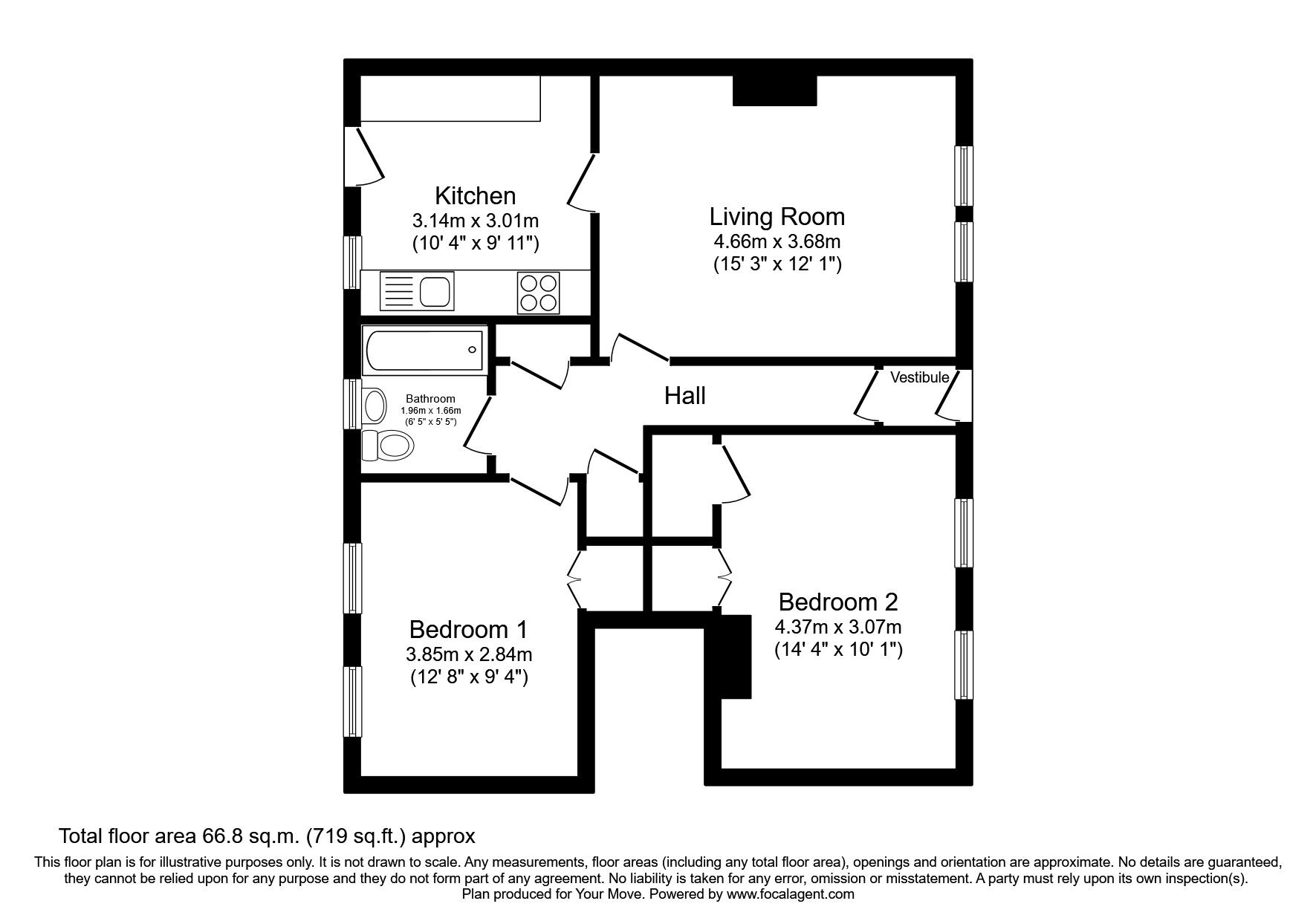 Floorplan of 2 bedroom  Flat for sale, Deantown Drive, Whitecraig, East Lothian, EH21
