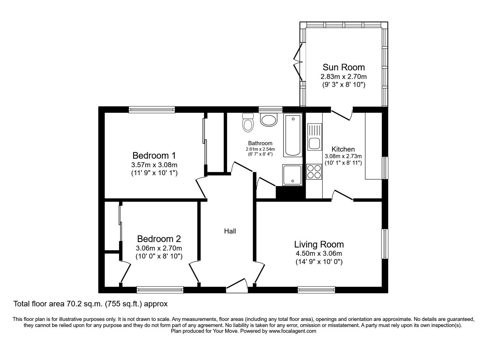 Floorplan of 2 bedroom Detached Bungalow for sale, Suttieslea Crescent, Newtongrange, Midlothian, EH22