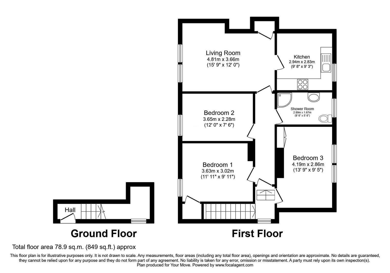 Floorplan of 3 bedroom  Flat for sale, Allan Terrace, Dalkeith, Midlothian, EH22