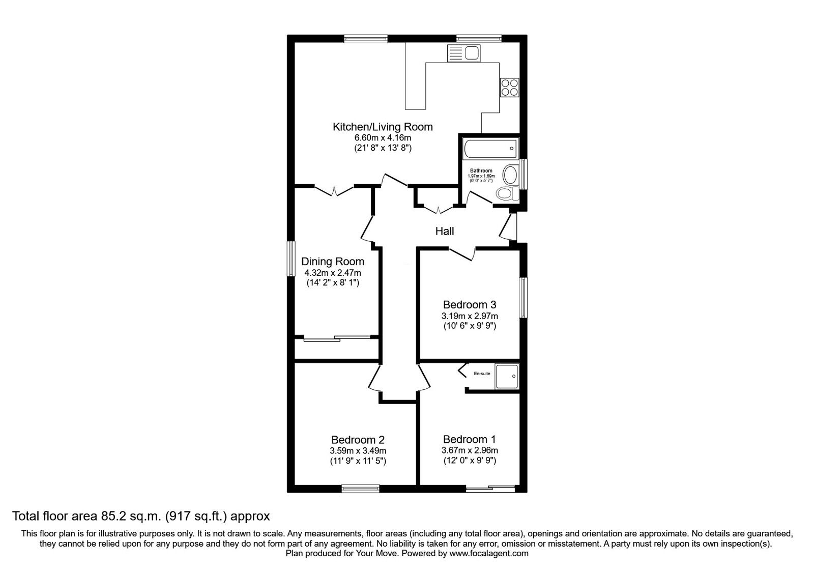 Floorplan of 3 bedroom Detached Bungalow for sale, McLean Walk, Newtongrange, Midlothian, EH22