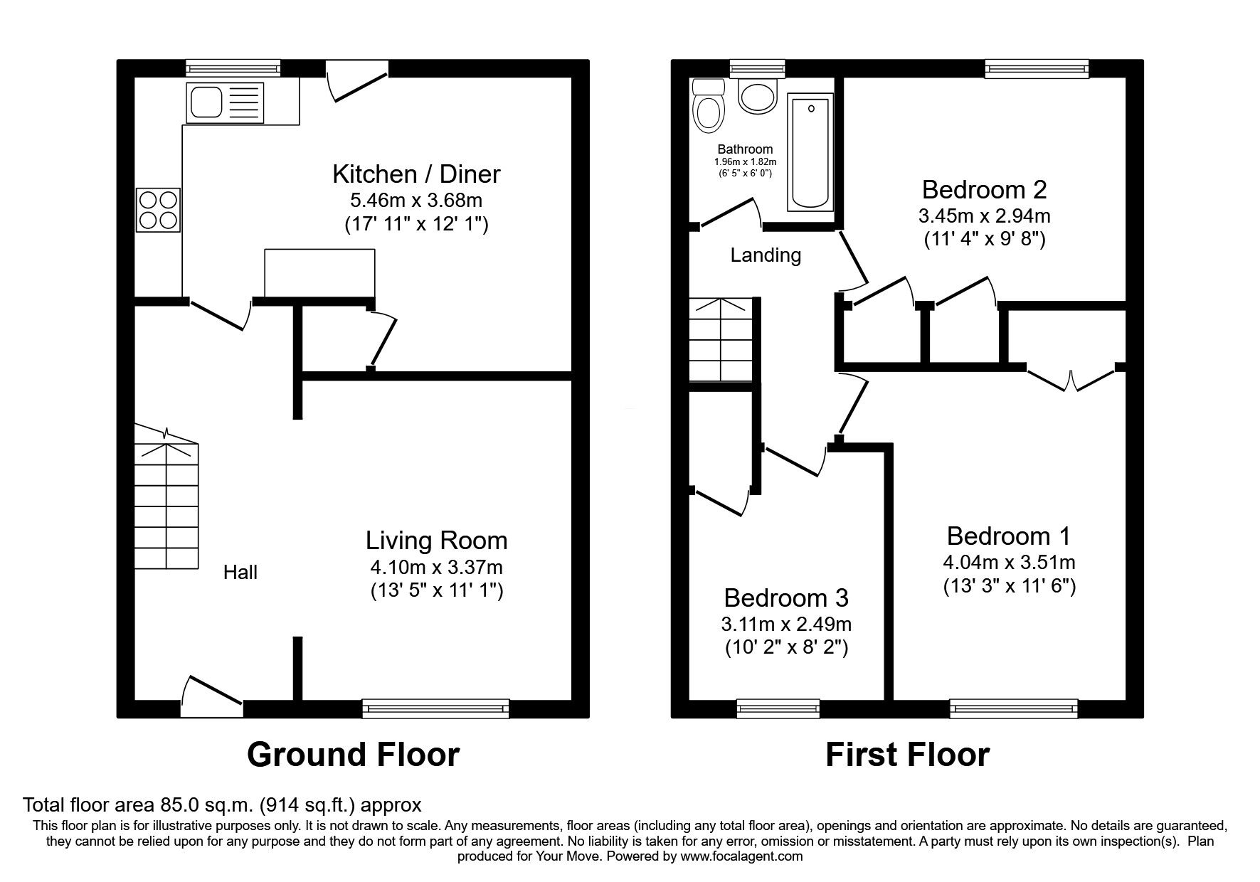 Floorplan of 3 bedroom Mid Terrace House for sale, Cameron Crescent, Bonnyrigg, Midlothian, EH19