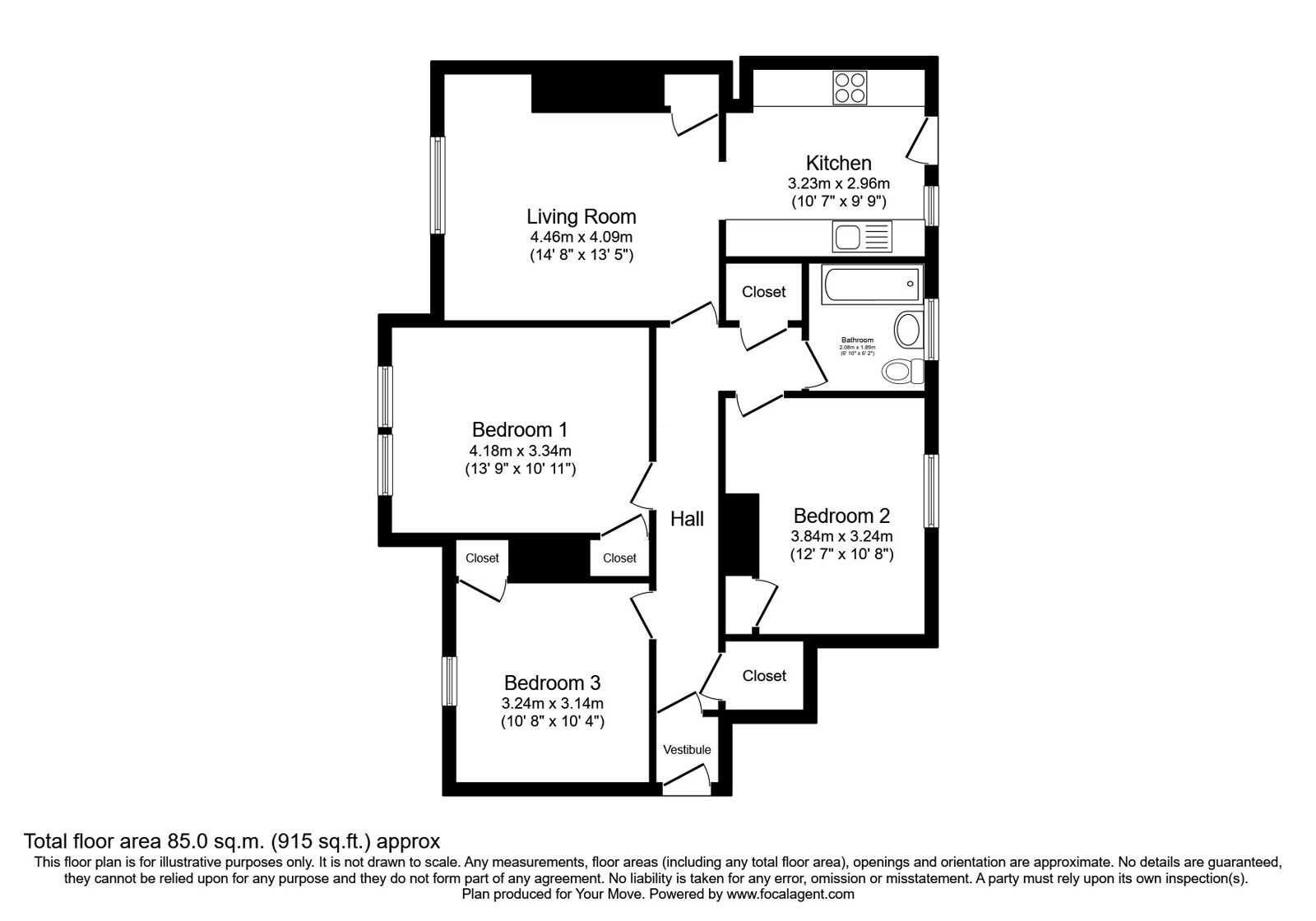 Floorplan of 3 bedroom  Flat for sale, Dobbie's Road, Bonnyrigg, Midlothian, EH19