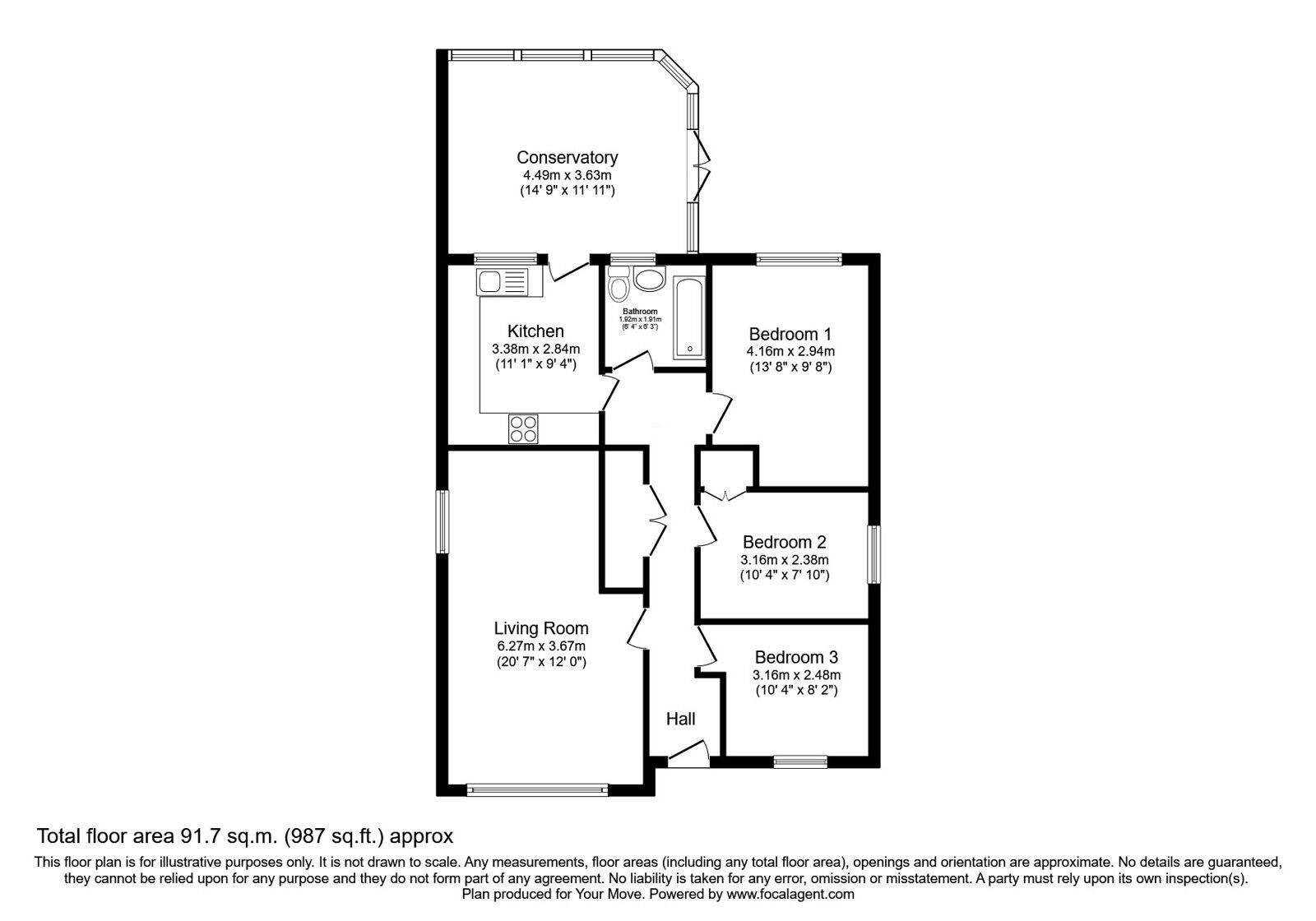 Floorplan of 3 bedroom Detached Bungalow for sale, Monkswood Road, Newtongrange, Midlothian, EH22