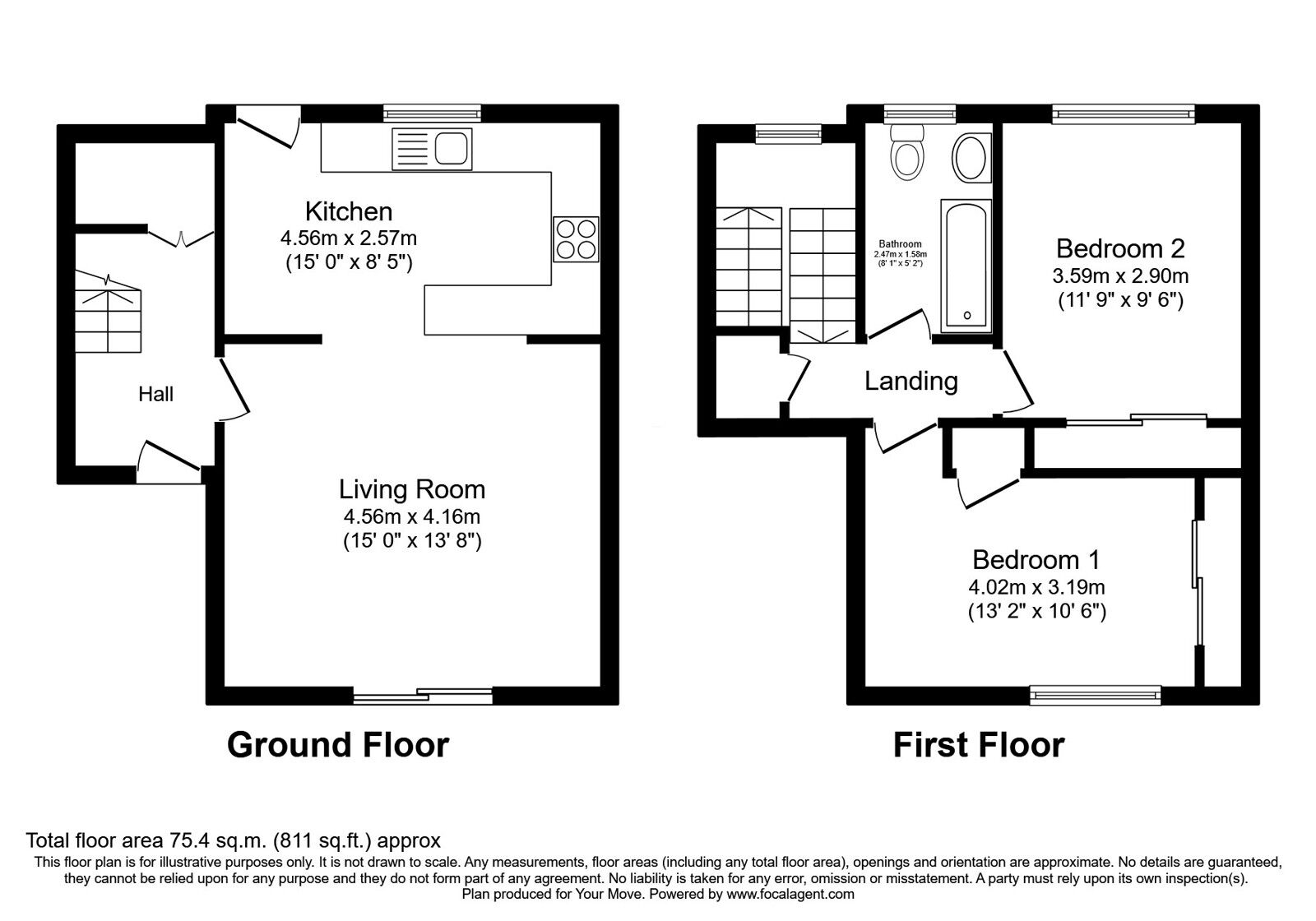 Floorplan of 2 bedroom Mid Terrace House for sale, Place Charente, Dalkeith, Midlothian, EH22