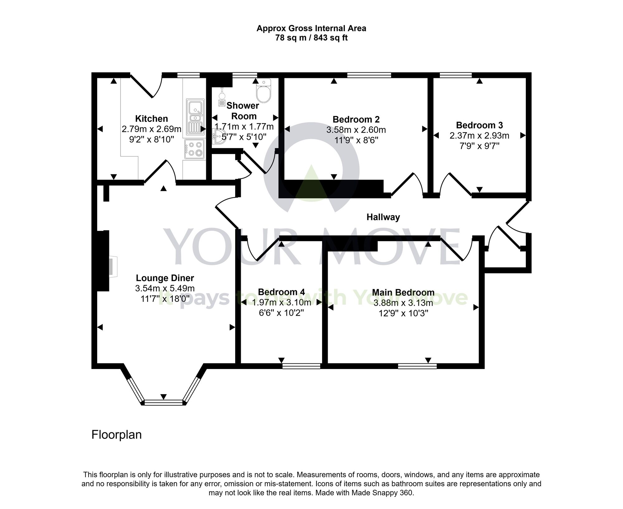 Floorplan of 4 bedroom Flat for sale, Musselburgh Road, Dalkeith, Midlothian, EH22