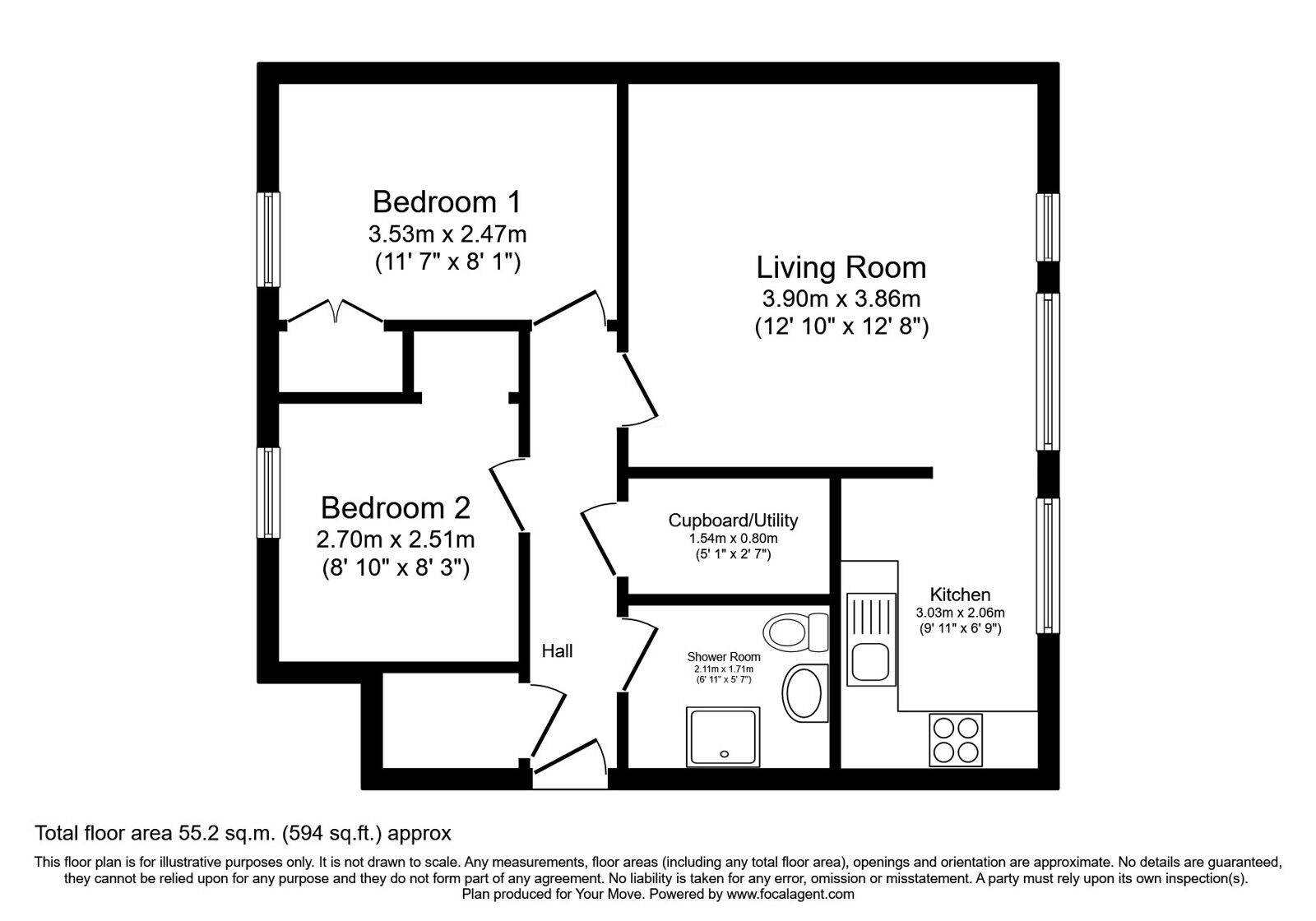 Floorplan of 2 bedroom  Flat for sale, Eskview Grove, Dalkeith, Midlothian, EH22