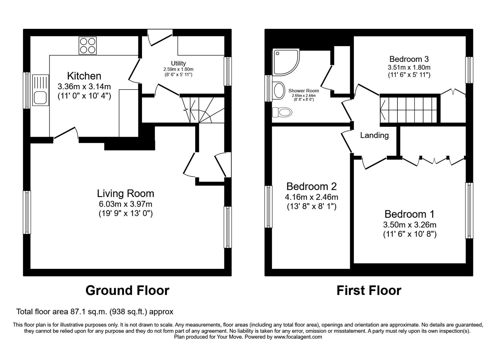 Floorplan of 3 bedroom Semi Detached House for sale, Langlaw Road, Mayfield, Midlothian, EH22