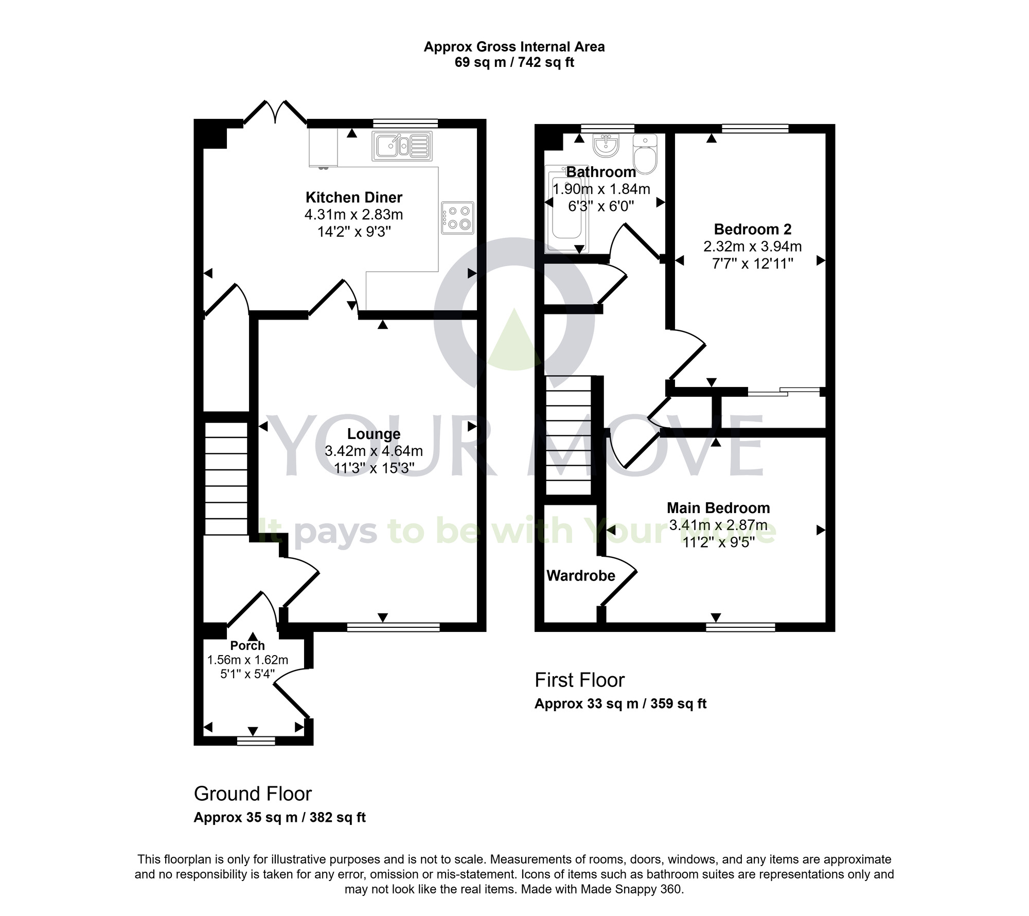 Floorplan of 2 bedroom Semi Detached House for sale, Miners Terrace, Wallyford, East Lothian, EH21
