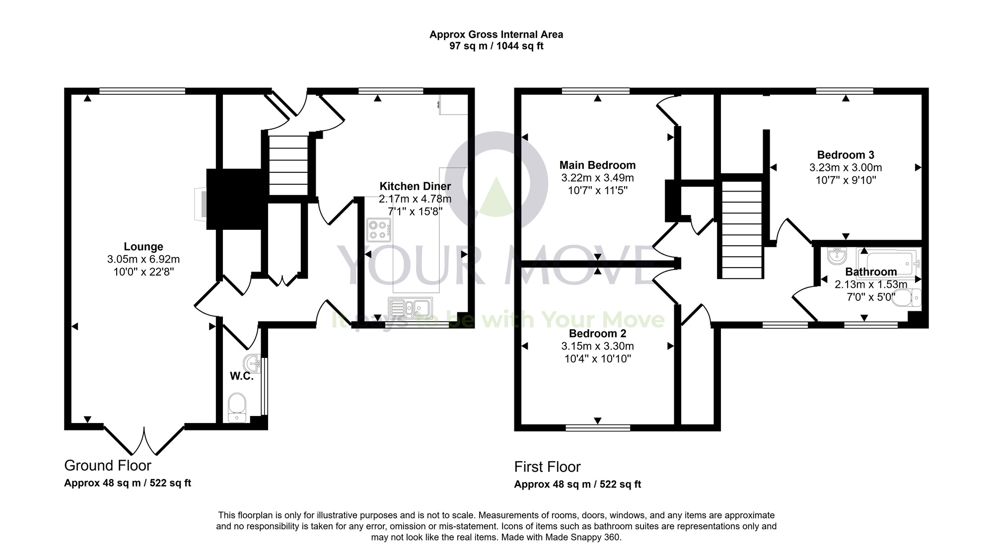 Floorplan of 3 bedroom Mid Terrace House for sale, Woodburn Terrace, Dalkeith, Midlothian, EH22