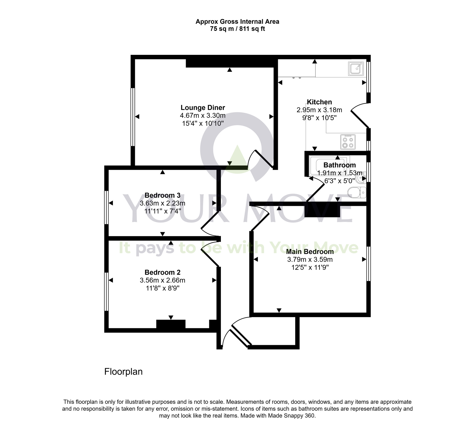 Floorplan of 3 bedroom Flat for sale, Birkenside, Gorebridge, Midlothian, EH23