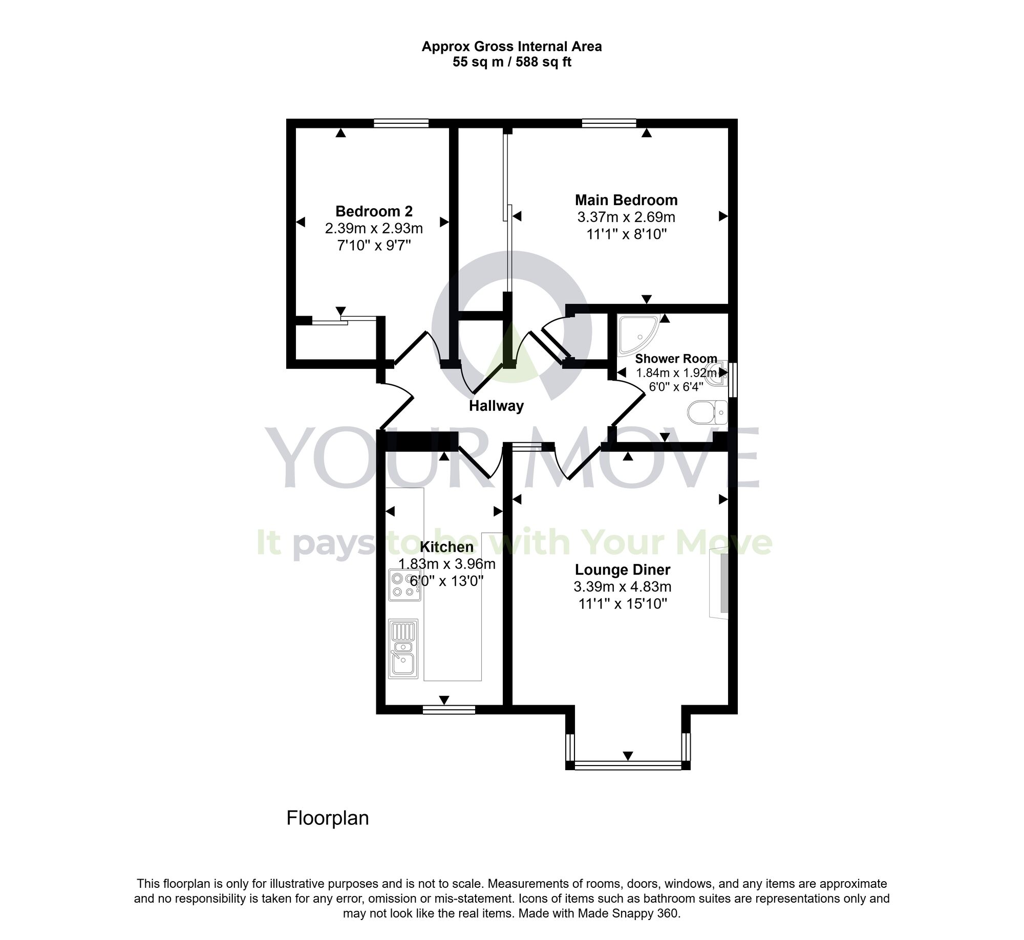 Floorplan of 2 bedroom Flat for sale, Gracefield Court, Musselburgh, East Lothian, EH21
