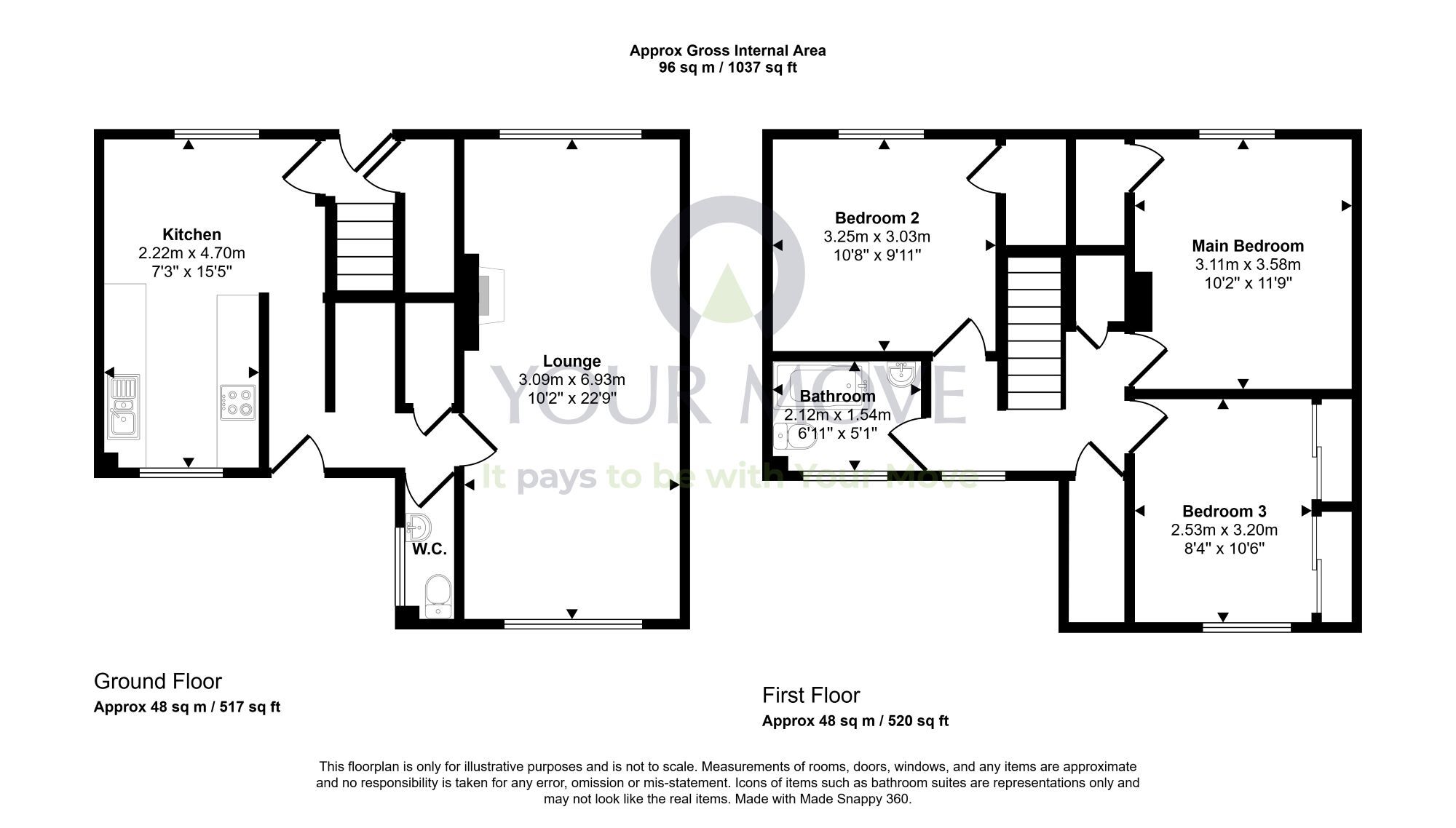 Floorplan of 3 bedroom End Terrace House for sale, Woodburn Terrace, Dalkeith, Midlothian, EH22
