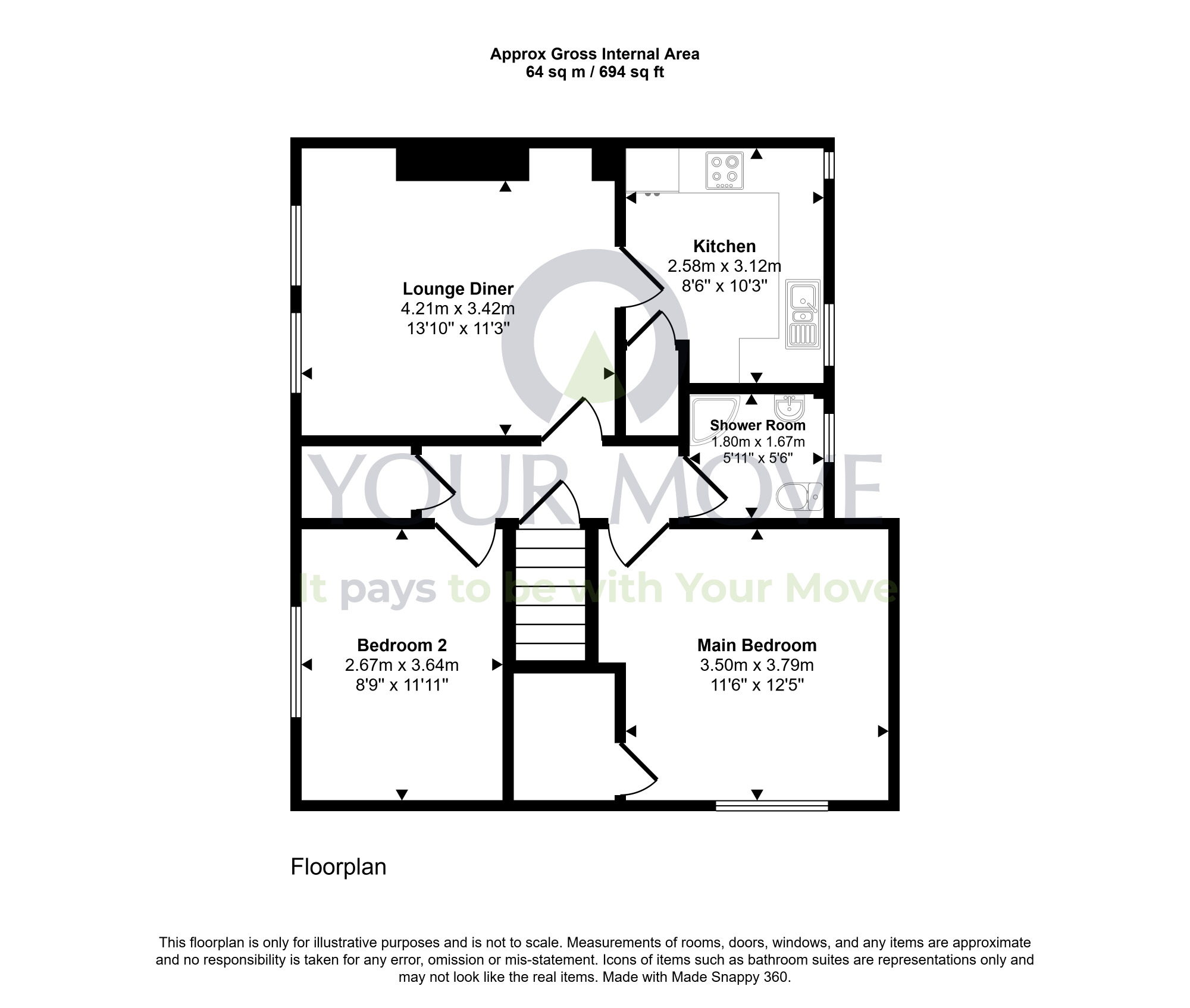 Floorplan of 2 bedroom Flat for sale, Mansfield Place, Newtongrange, Midlothian, EH22