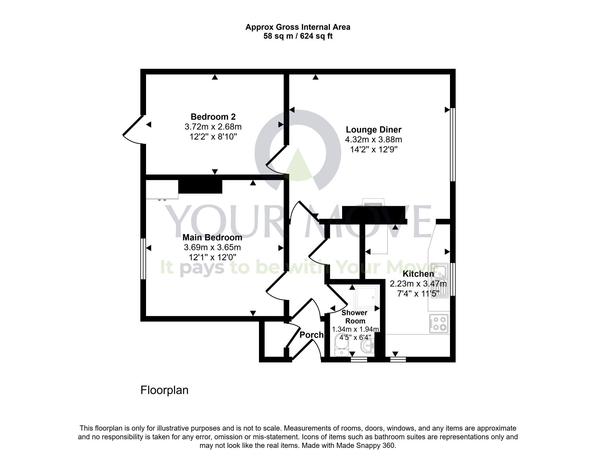 Floorplan of 2 bedroom Flat for sale, Gardiner Place, Newtongrange, Midlothian, EH22