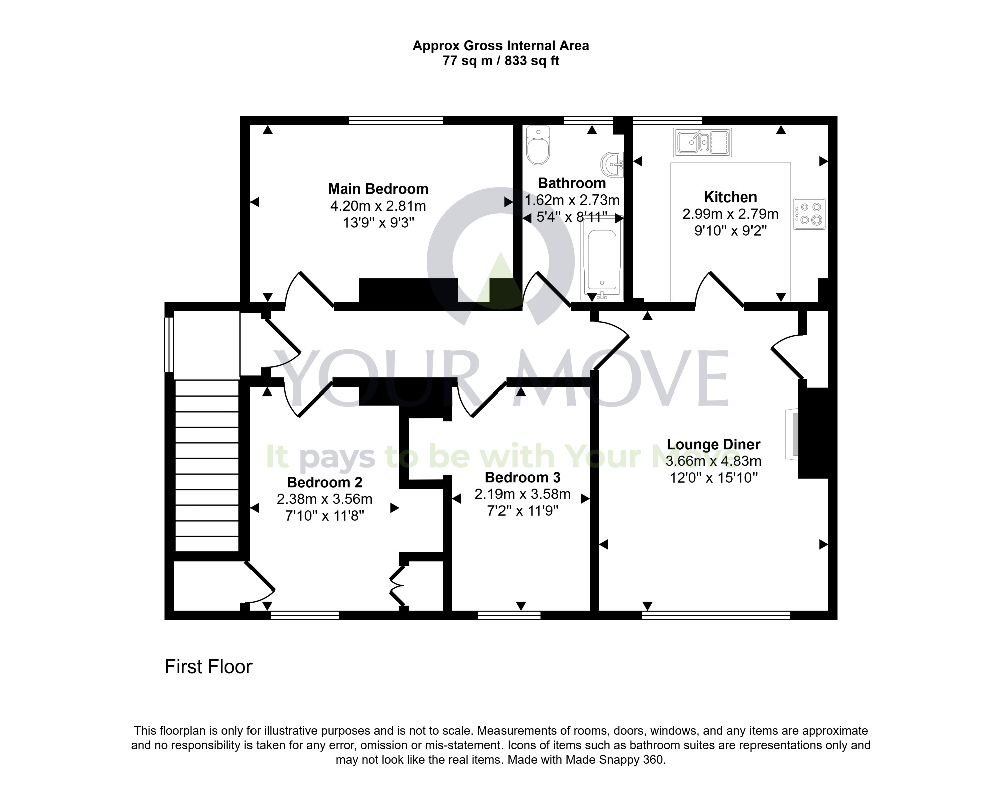 Floorplan of 3 bedroom Flat for sale, Gibraltar Gardens, Dalkeith, Midlothian, EH22