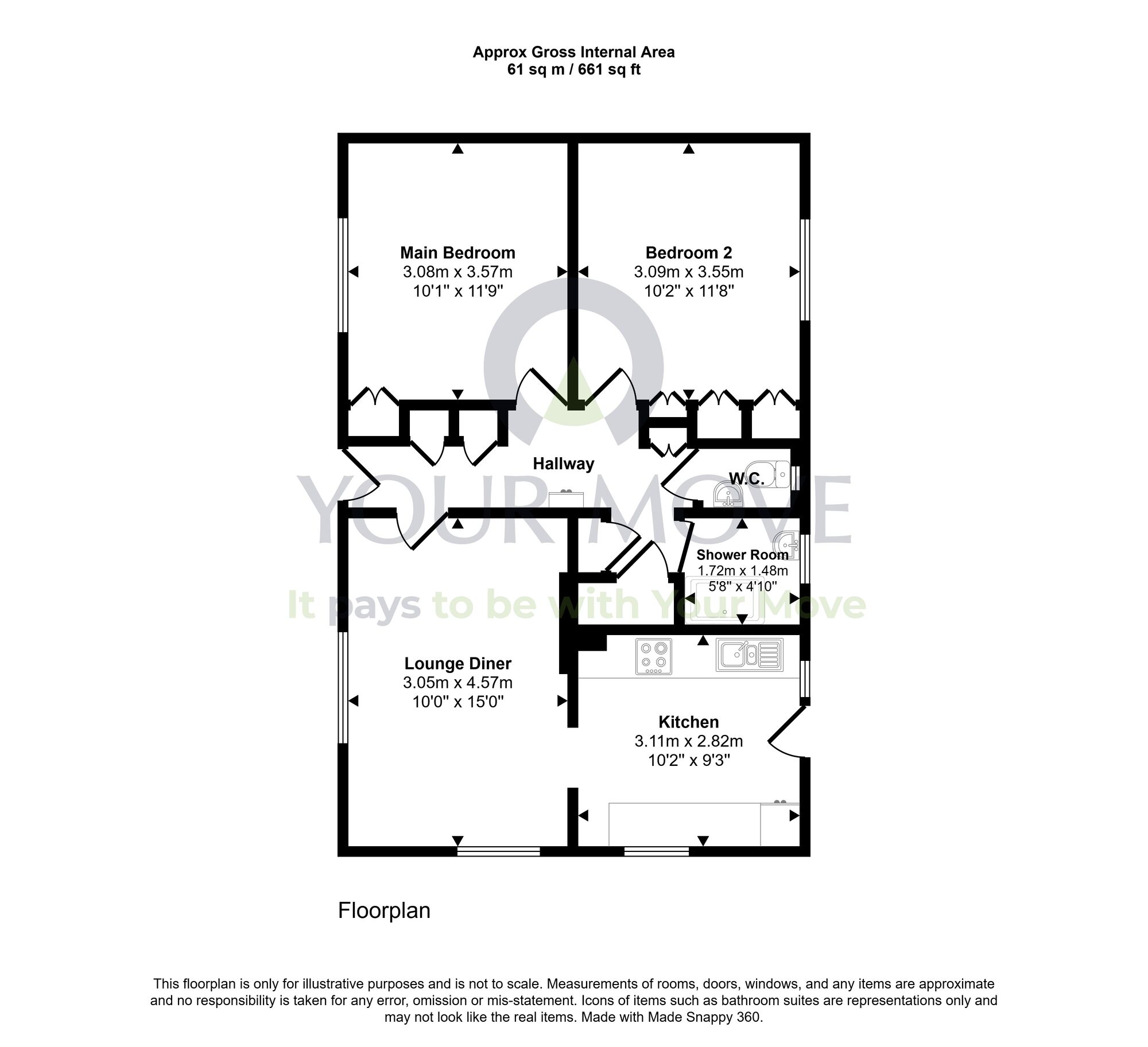 Floorplan of 2 bedroom Detached Bungalow for sale, Suttieslea Crescent, Newtongrange, Midlothian, EH22