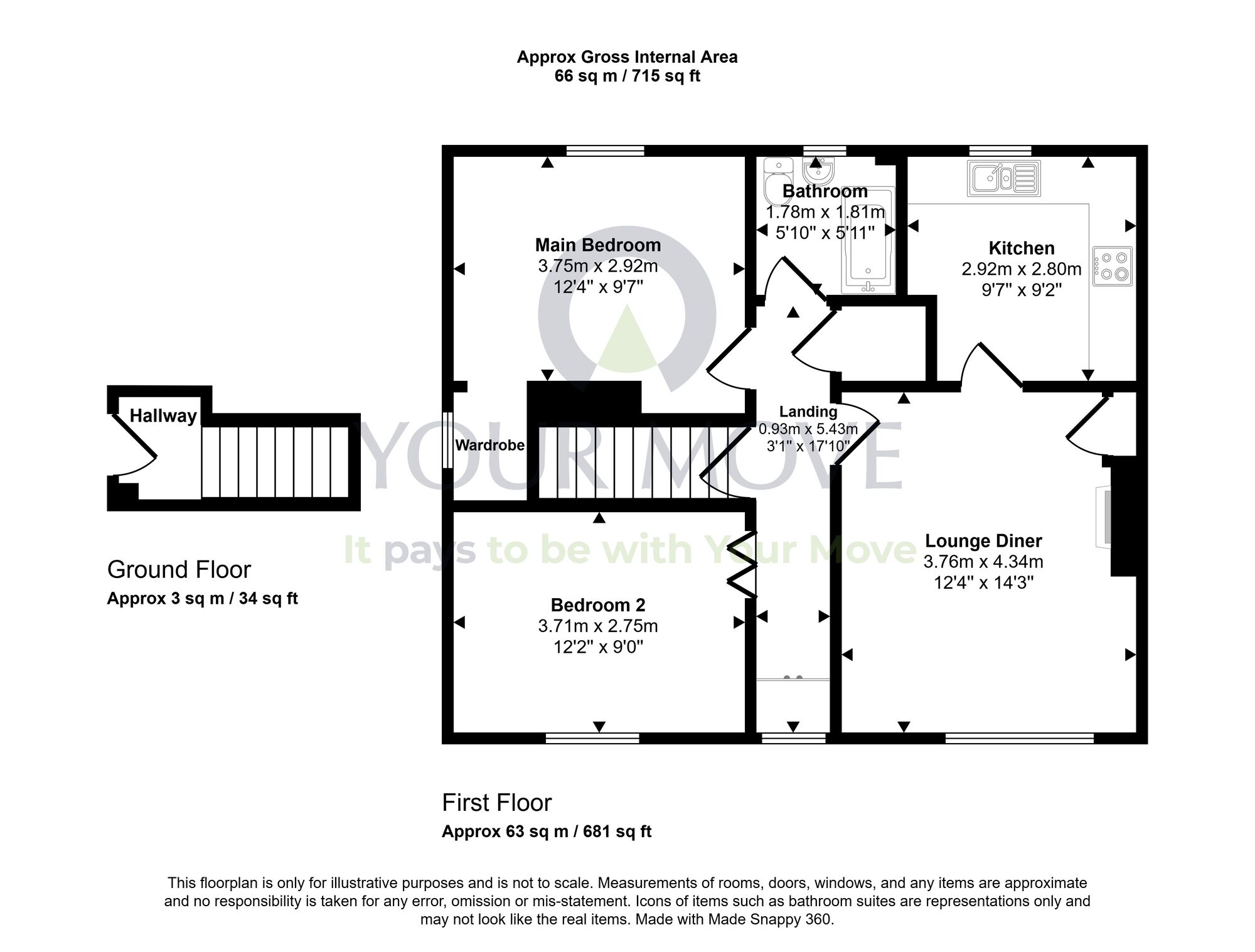 Floorplan of 2 bedroom Flat for sale, Woodburn Drive, Dalkeith, Midlothian, EH22