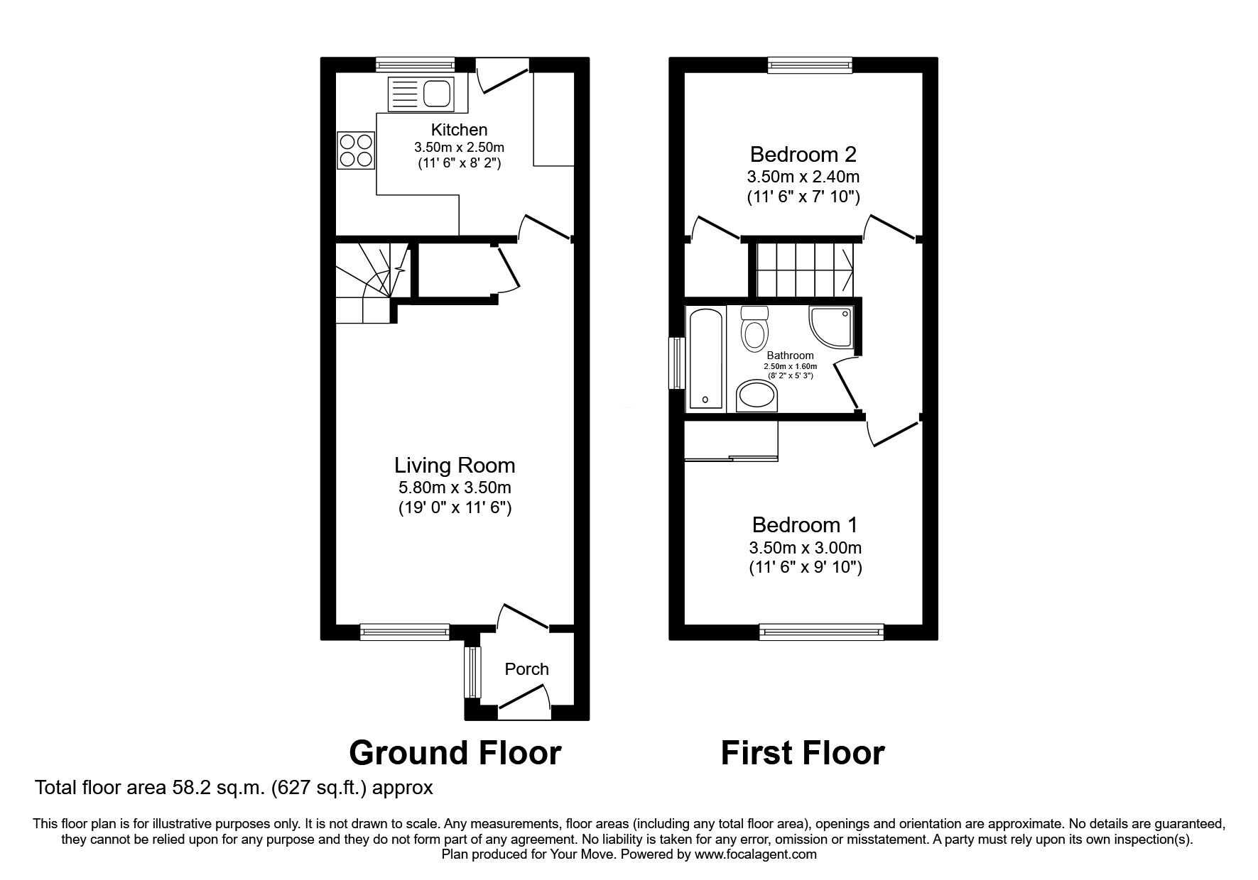 Floorplan of 2 bedroom Mid Terrace House for sale, Cameron Grove, Inverkeithing, Fife, KY11